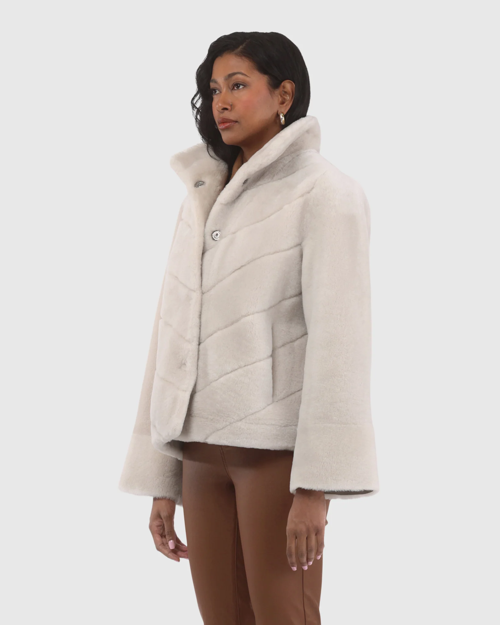 Reversible Merino Shearling Lamb Chevron Jacket With Horizontal Bottom - Image 6