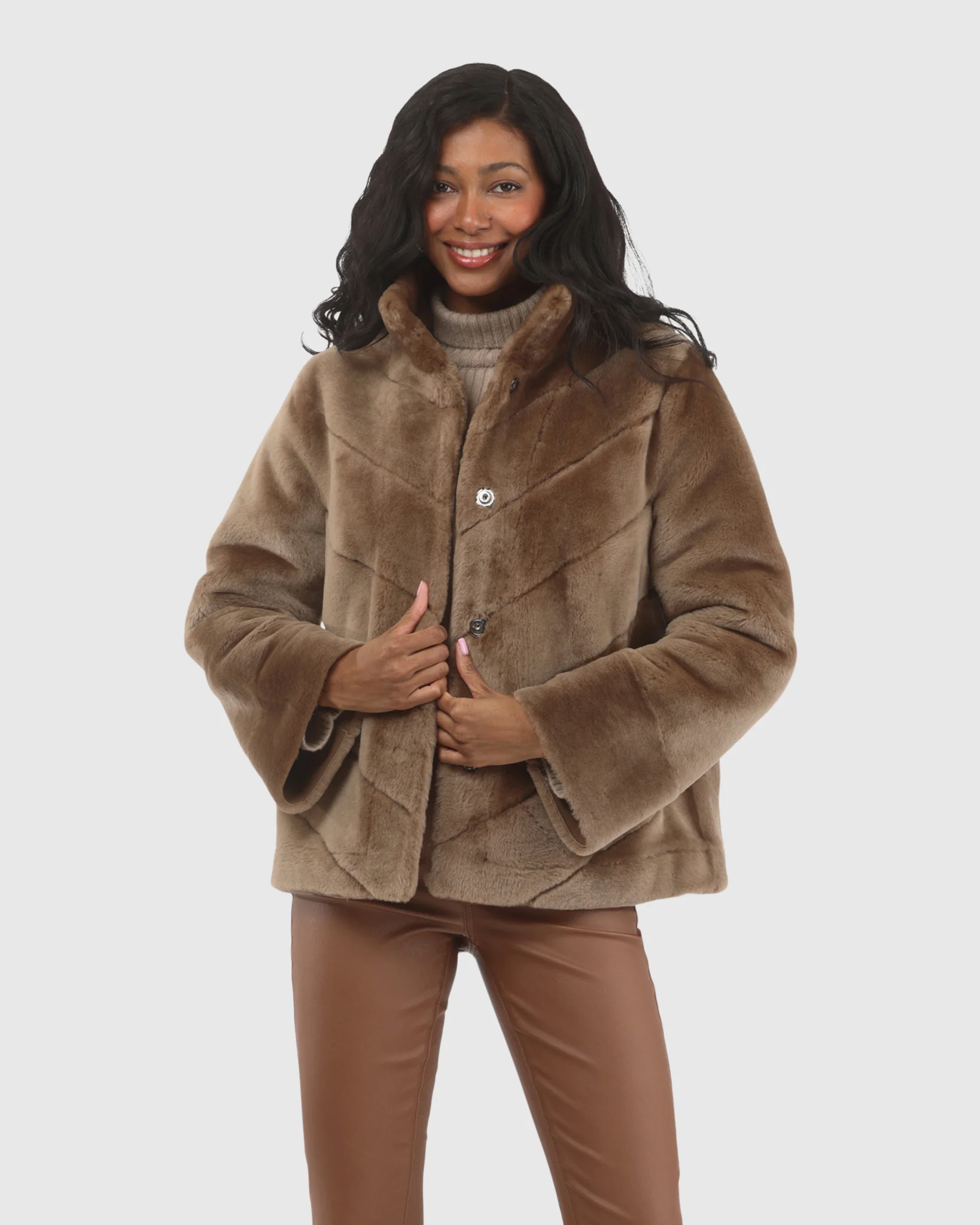 Reversible Merino Shearling Lamb Chevron Jacket With Horizontal Bottom - Image 8
