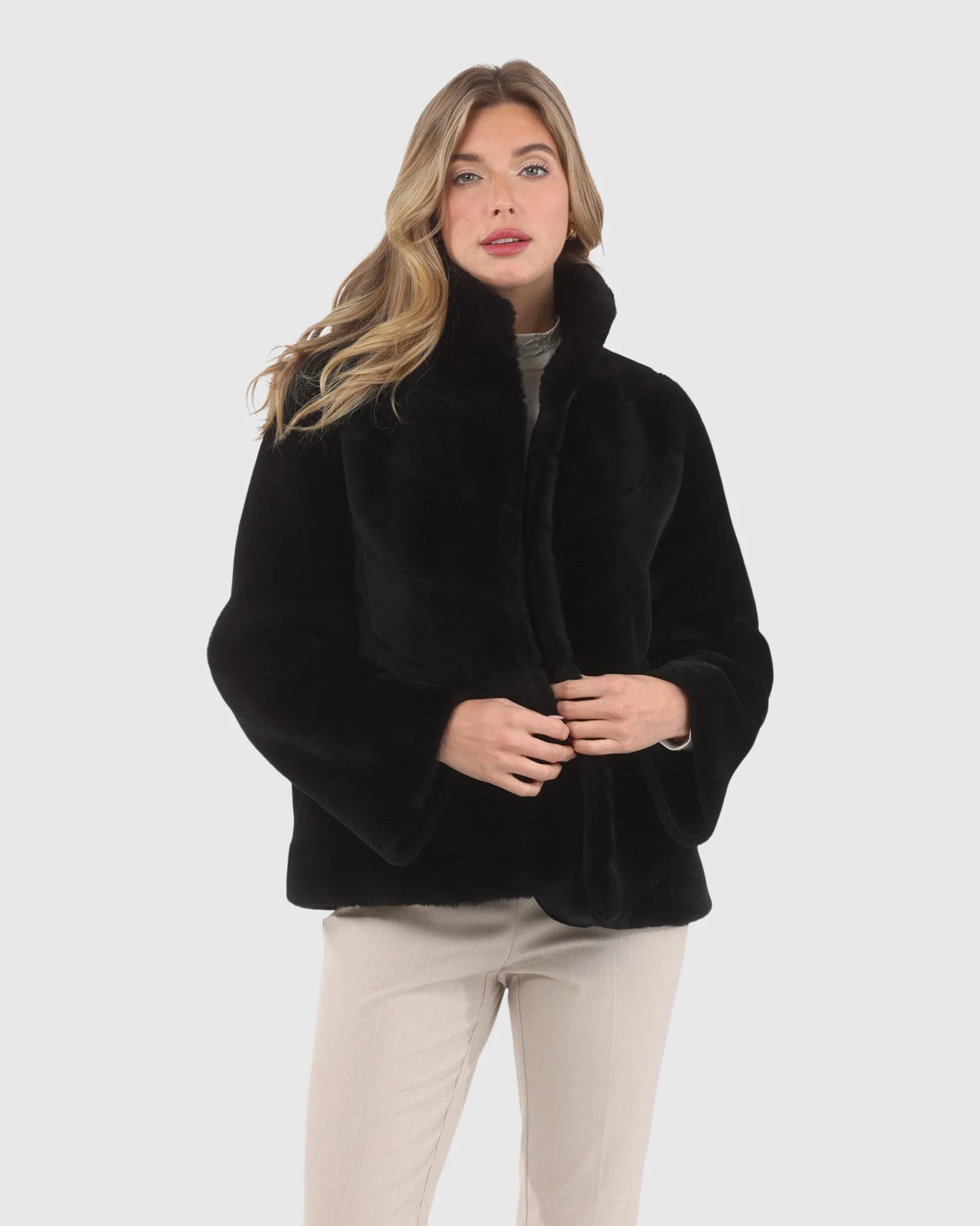 Reversible Merino Shearling Lamb Chevron Jacket With Horizontal Bottom - Image 10