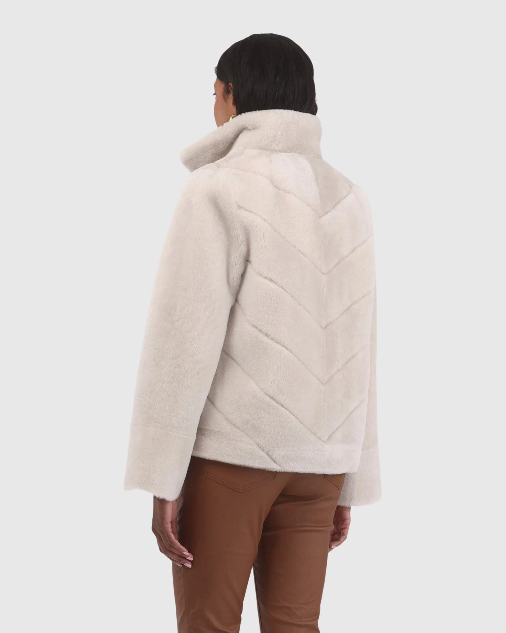 Reversible Merino Shearling Lamb Chevron Jacket With Horizontal Bottom - Image 14