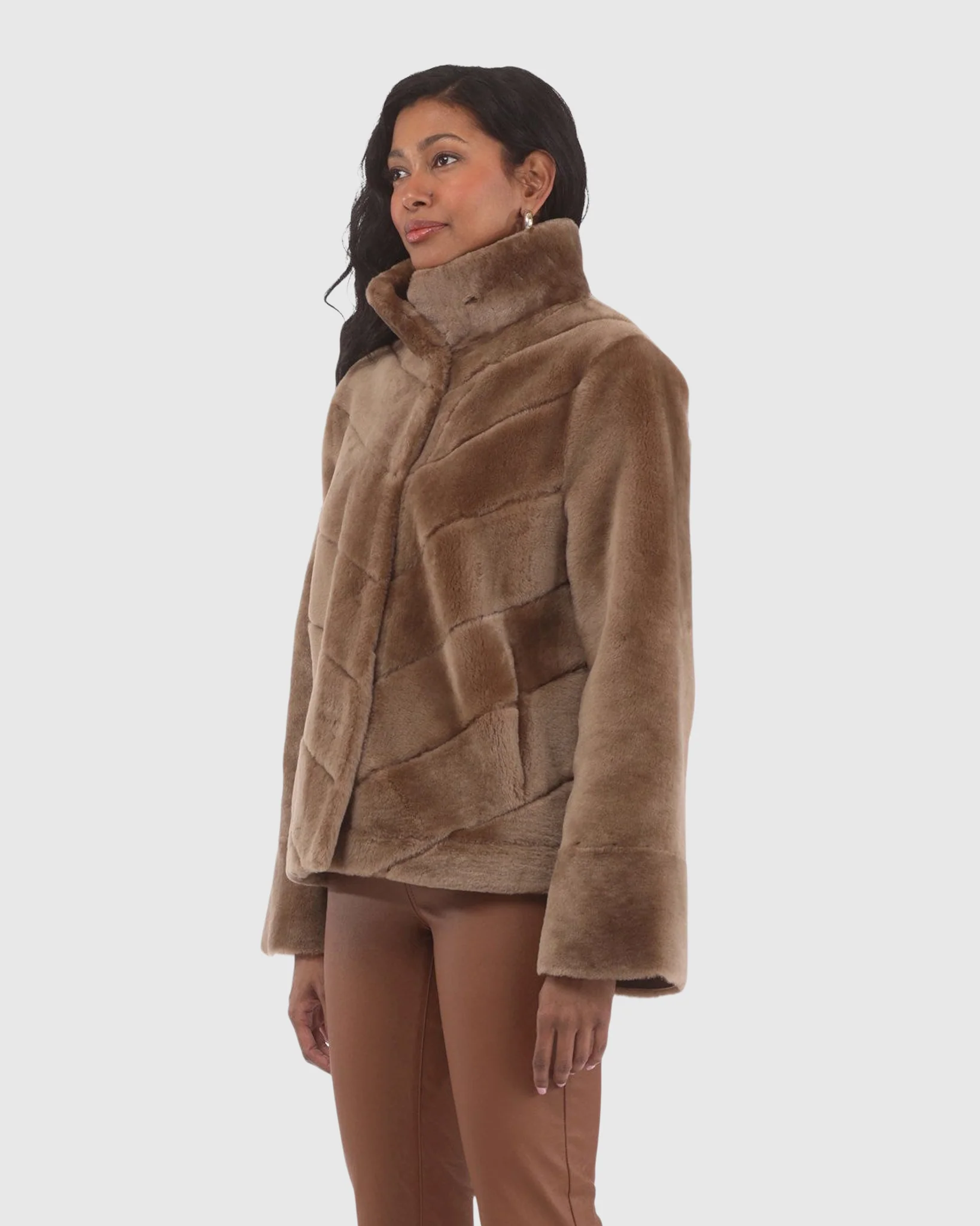 Reversible Merino Shearling Lamb Chevron Jacket With Horizontal Bottom - Image 18