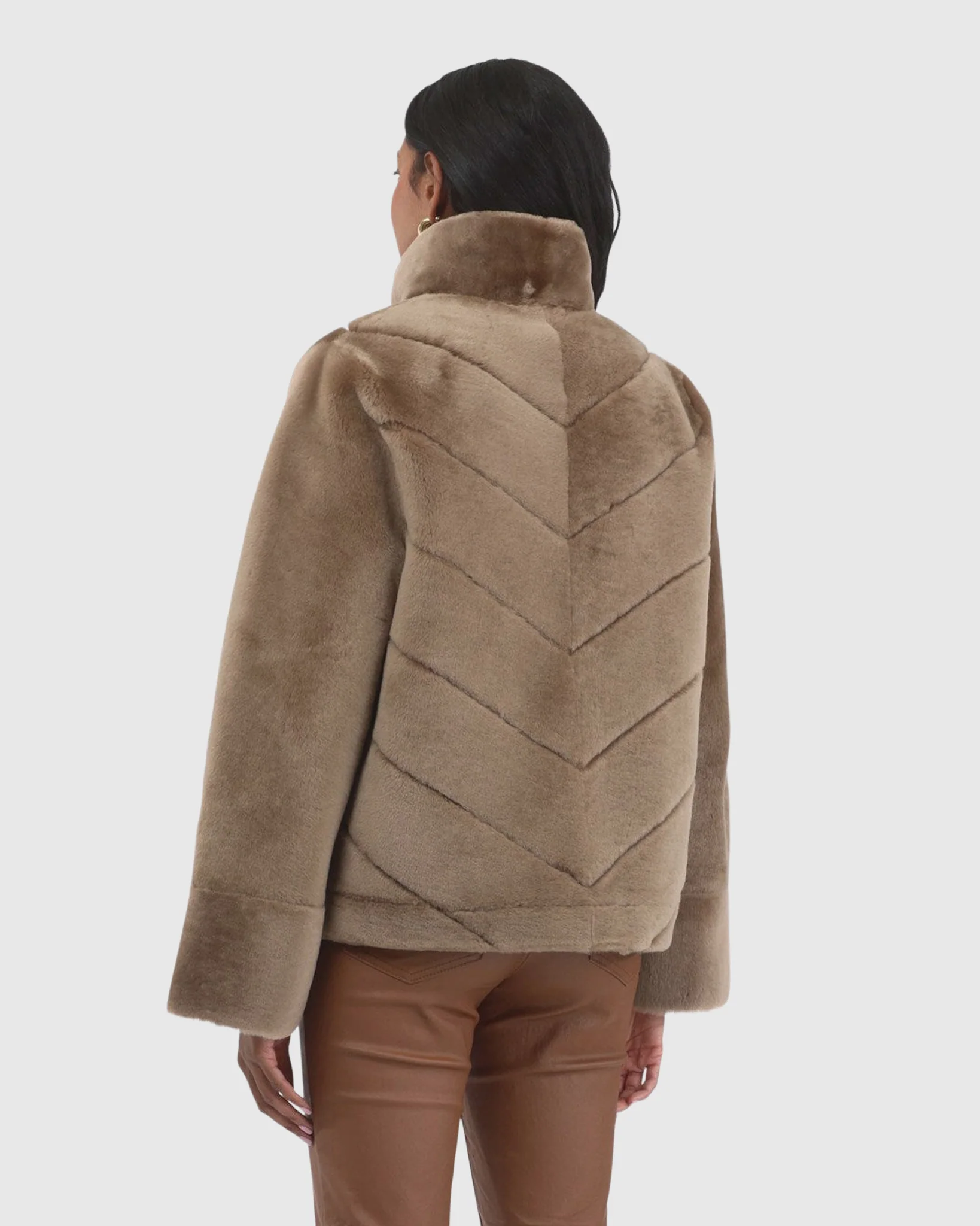 Reversible Merino Shearling Lamb Chevron Jacket With Horizontal Bottom - Image 19