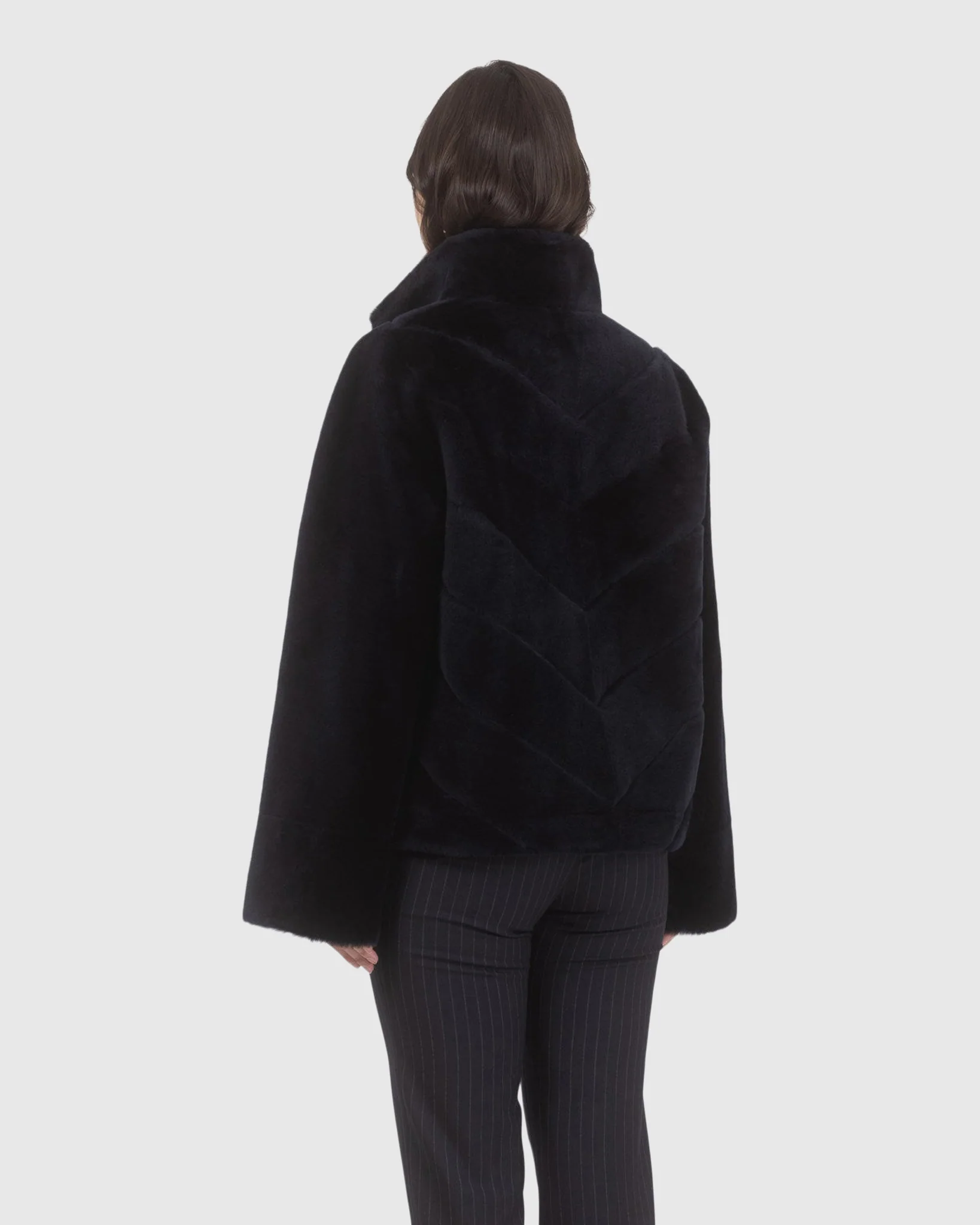 Reversible Merino Shearling Lamb Chevron Jacket With Horizontal Bottom - Image 24