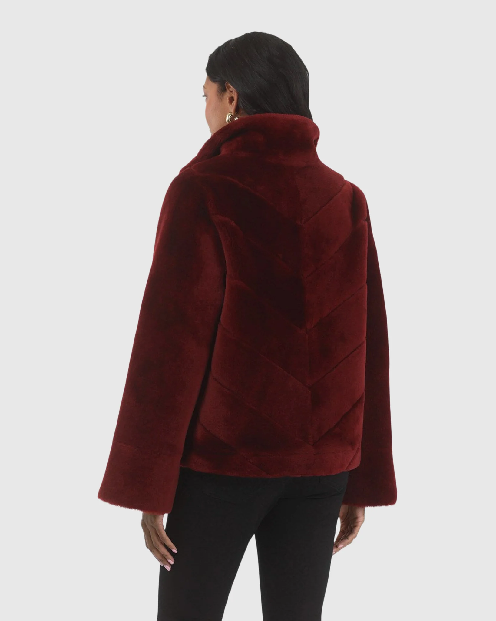 Reversible Merino Shearling Lamb Chevron Jacket With Horizontal Bottom - Image 3