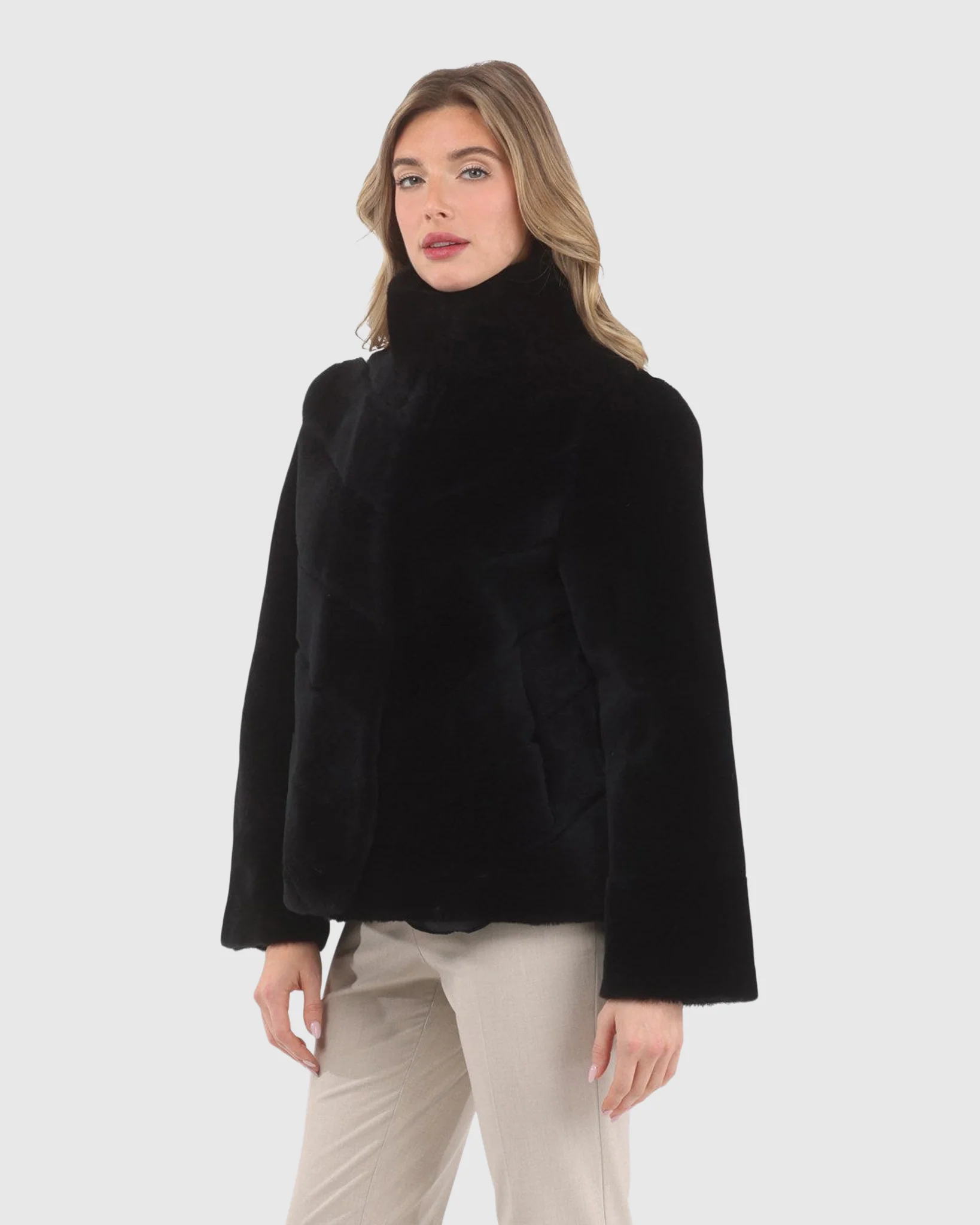 Reversible Merino Shearling Lamb Chevron Jacket With Horizontal Bottom - Image 7