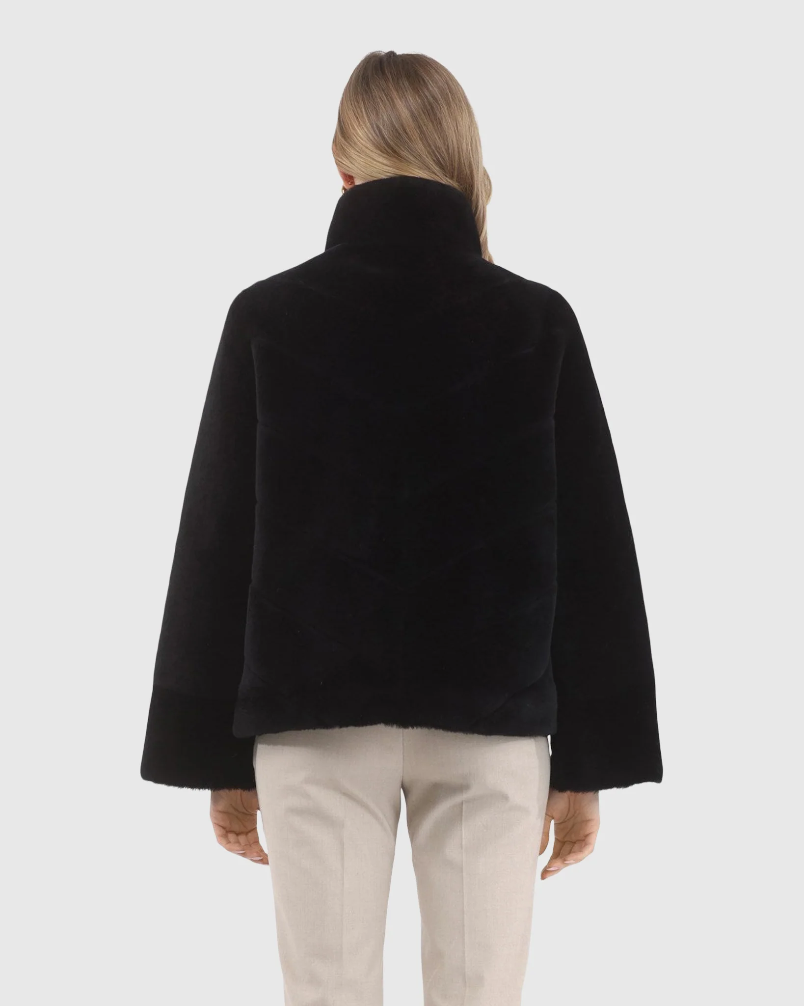 Reversible Merino Shearling Lamb Chevron Jacket With Horizontal Bottom - Image 9