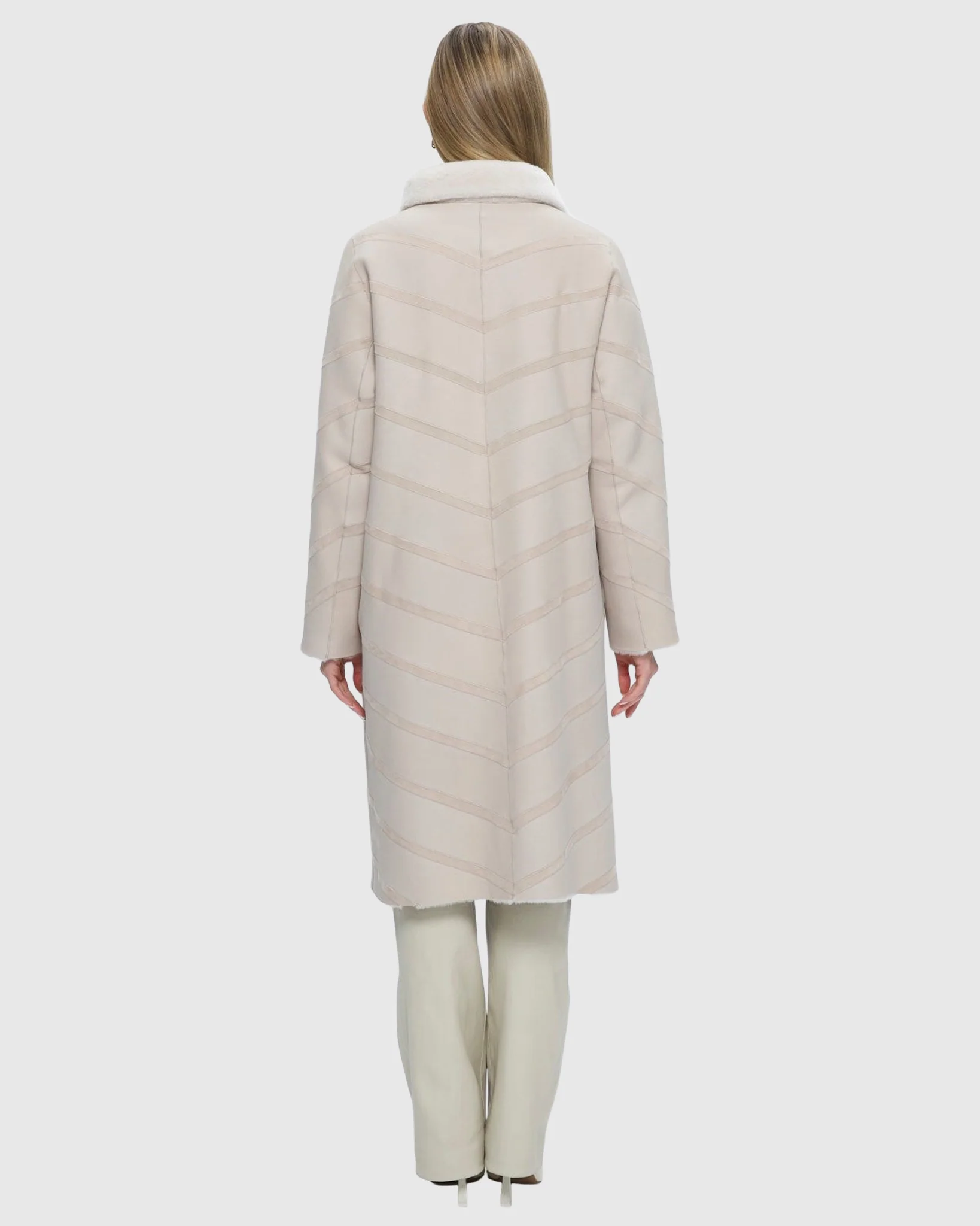 Reversible Merino Shearling Lamb Chevron Short Coat - Image 10