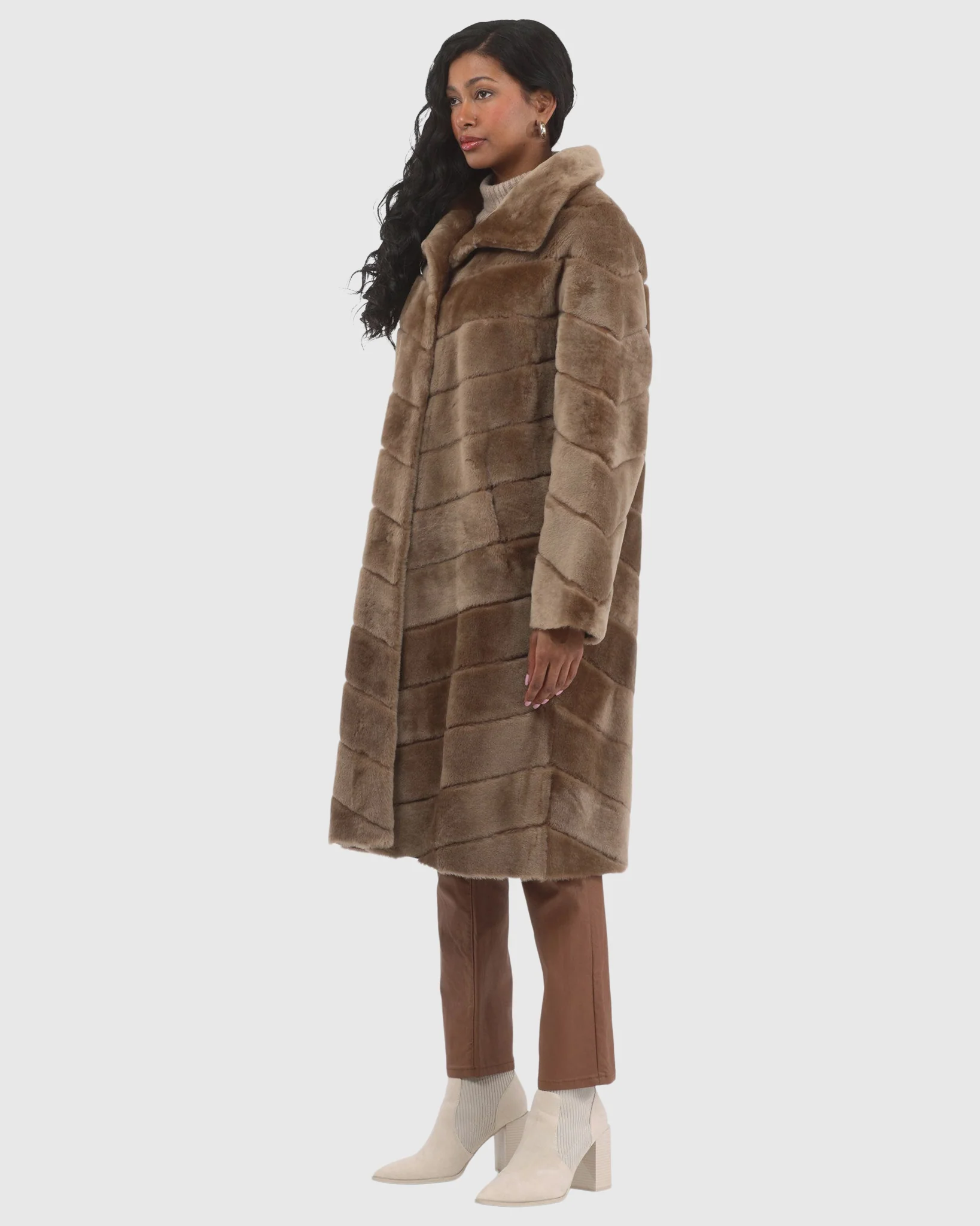 Reversible Merino Shearling Lamb Chevron Short Coat - Image 13