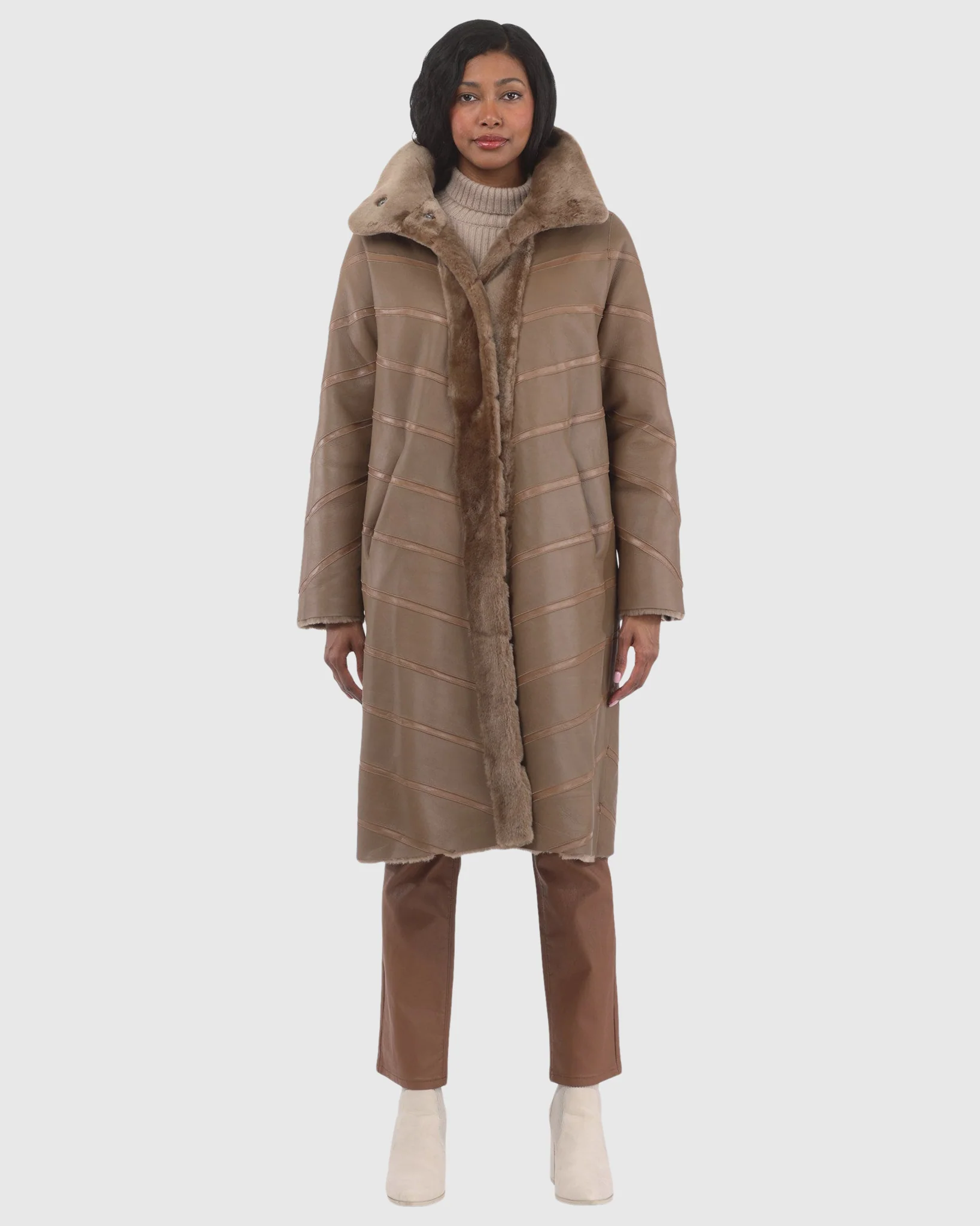 Reversible Merino Shearling Lamb Chevron Short Coat - Image 16