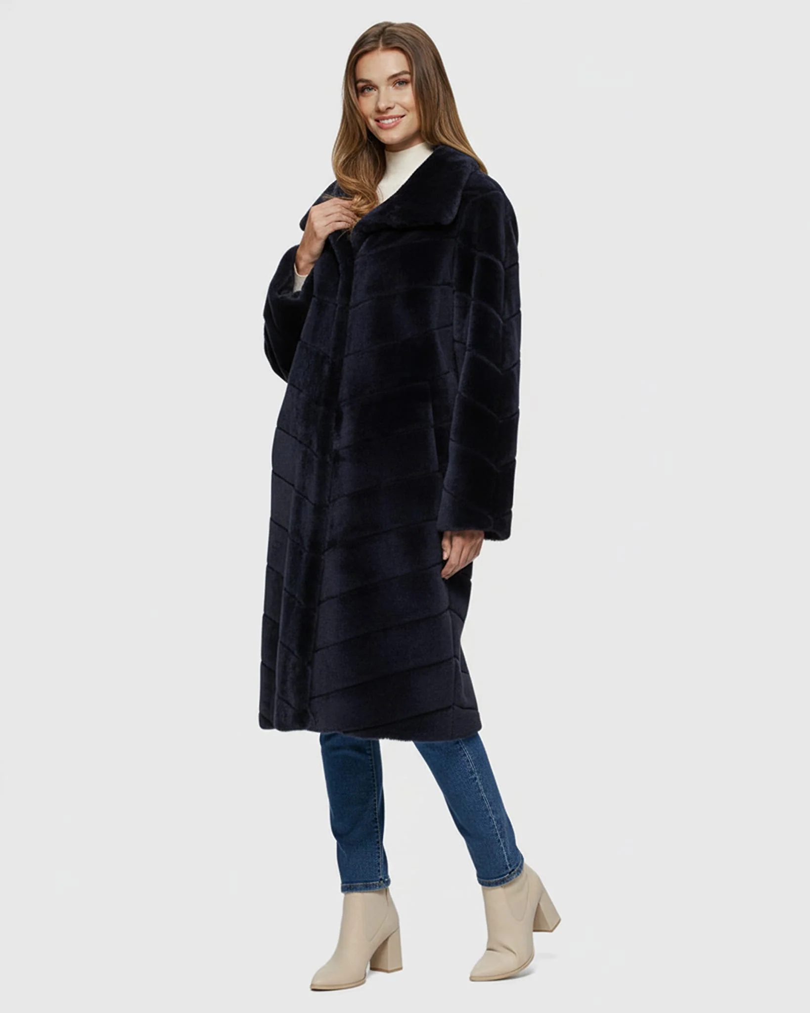 Reversible Merino Shearling Lamb Chevron Short Coat - Image 19