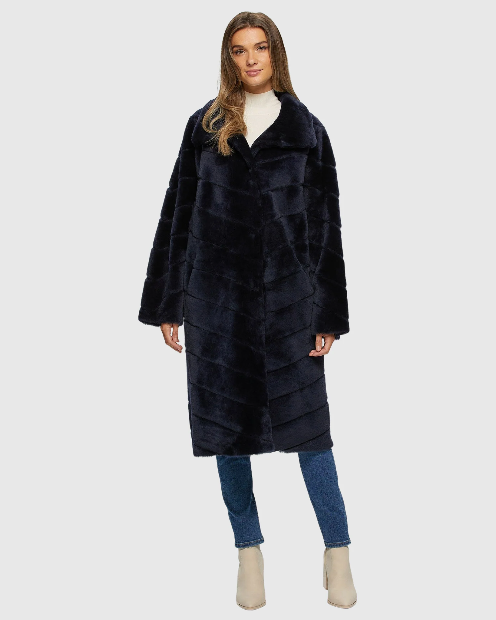 Reversible Merino Shearling Lamb Chevron Short Coat - Image 20