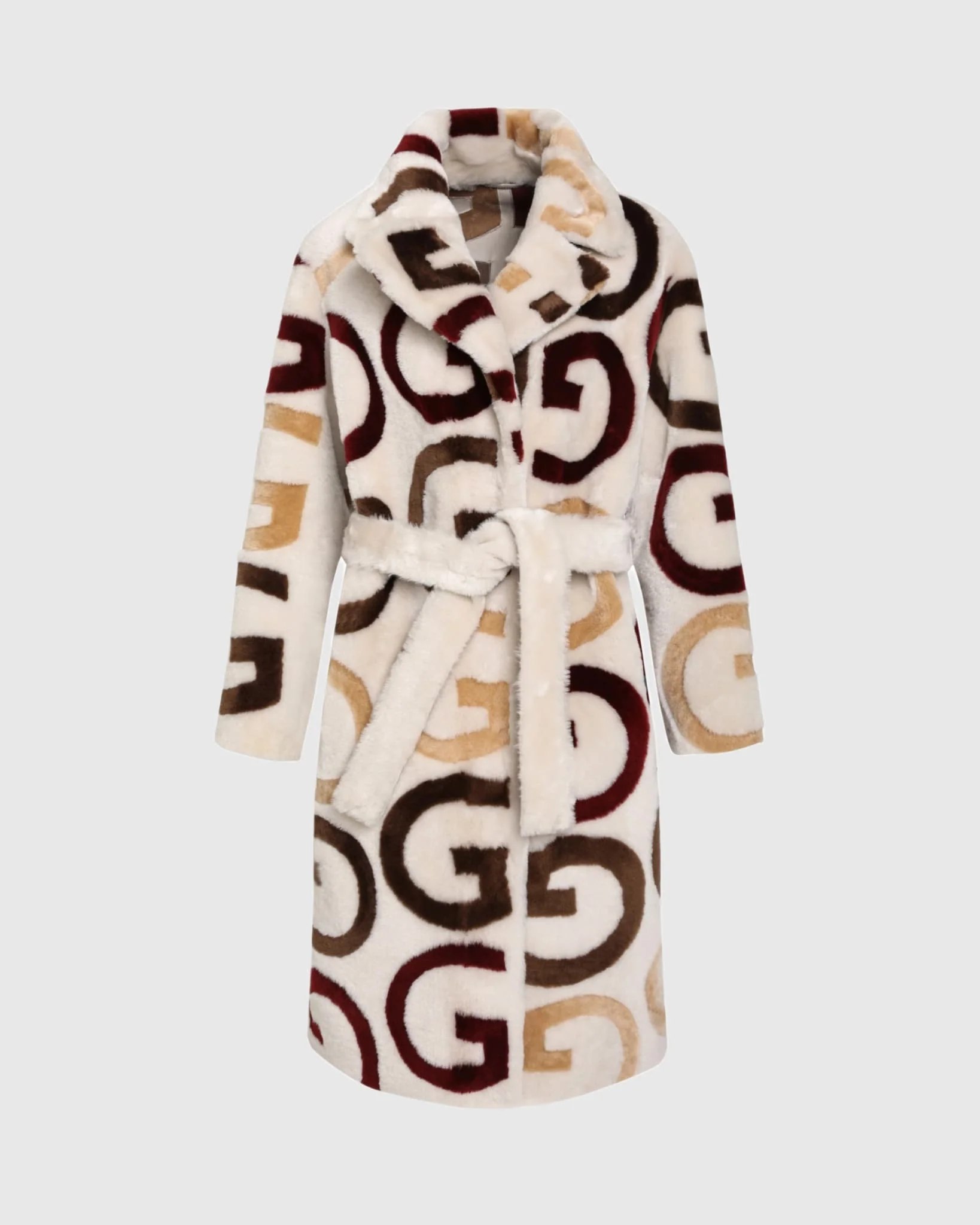 Reversible Merino Shearling Lamb G Intarsia Short Coat, Belt - Image 8
