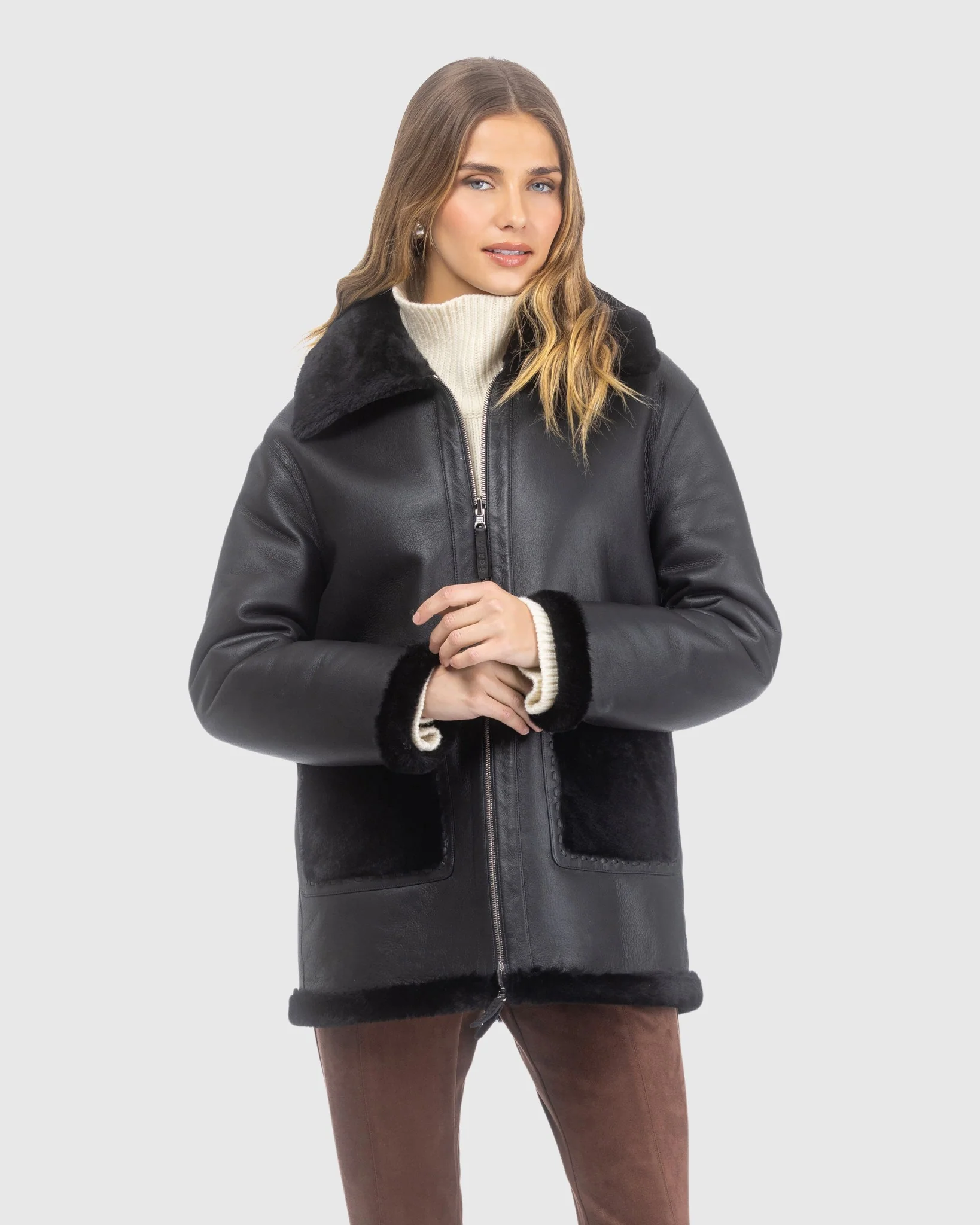 Reversible Merino Shearling Lamb Jacket With Patch Pockets - Image 2