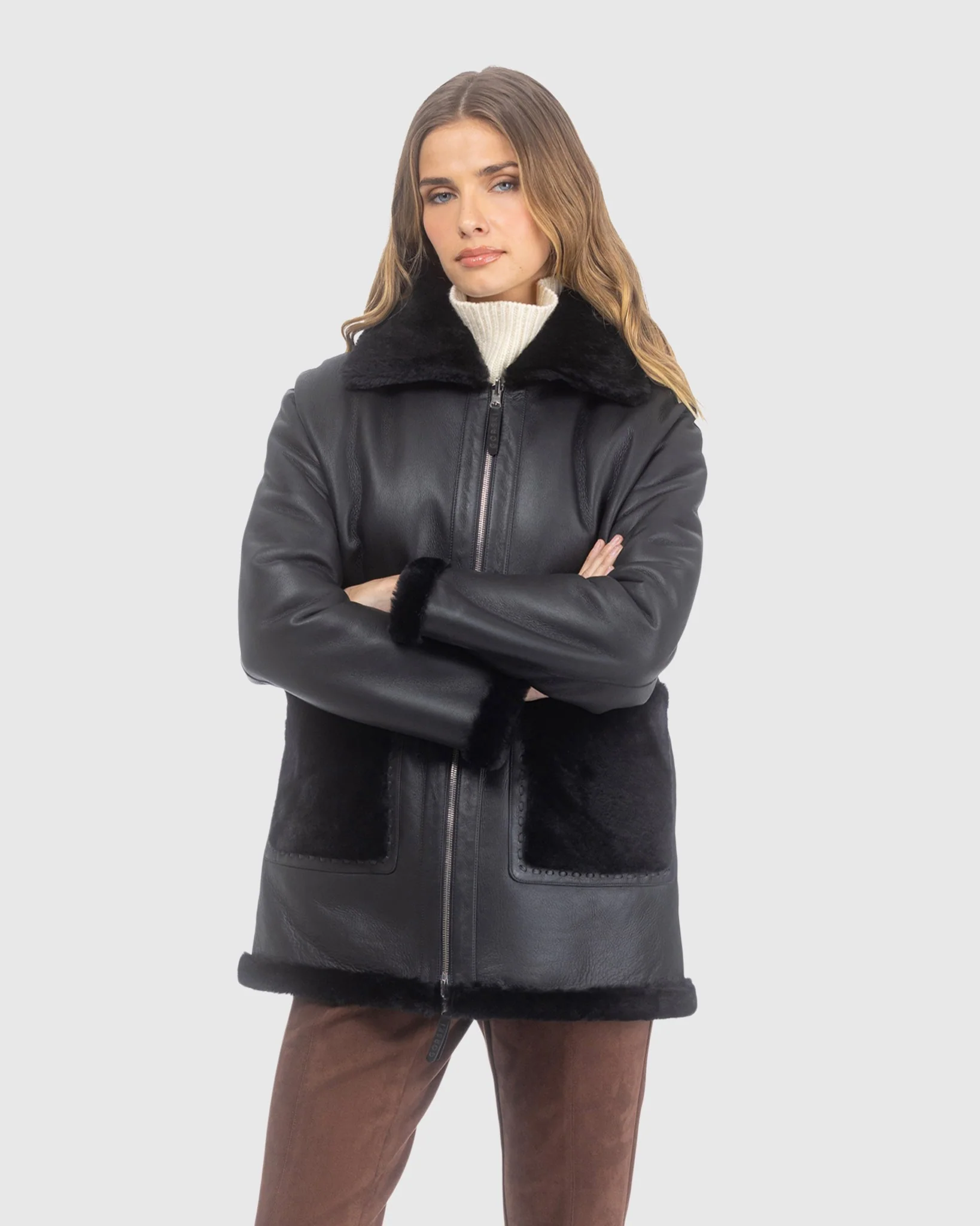 Reversible Merino Shearling Lamb Jacket With Patch Pockets - Image 3