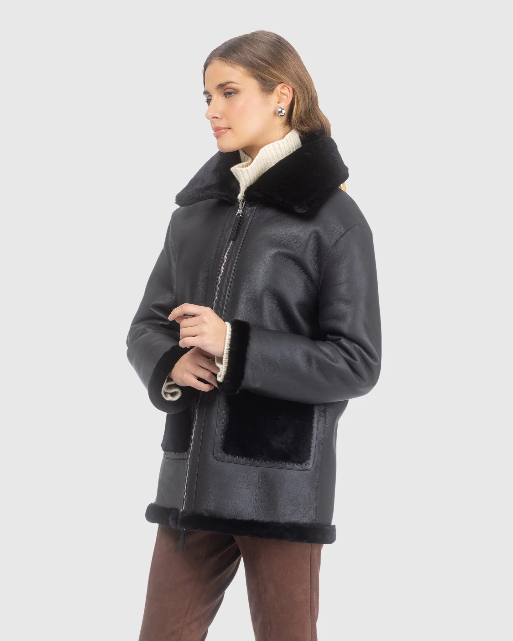 Reversible Merino Shearling Lamb Jacket With Patch Pockets - Image 4