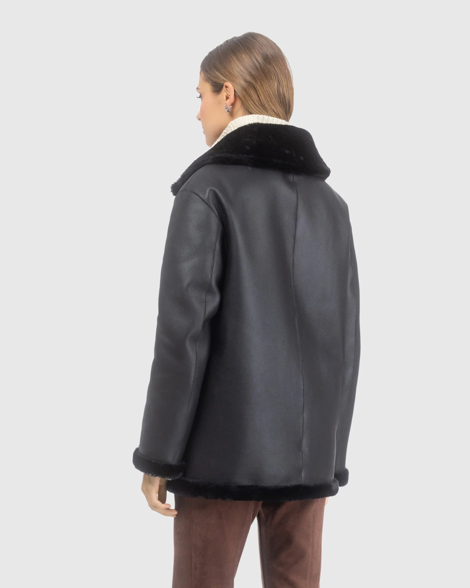 Reversible Merino Shearling Lamb Jacket With Patch Pockets - Image 5