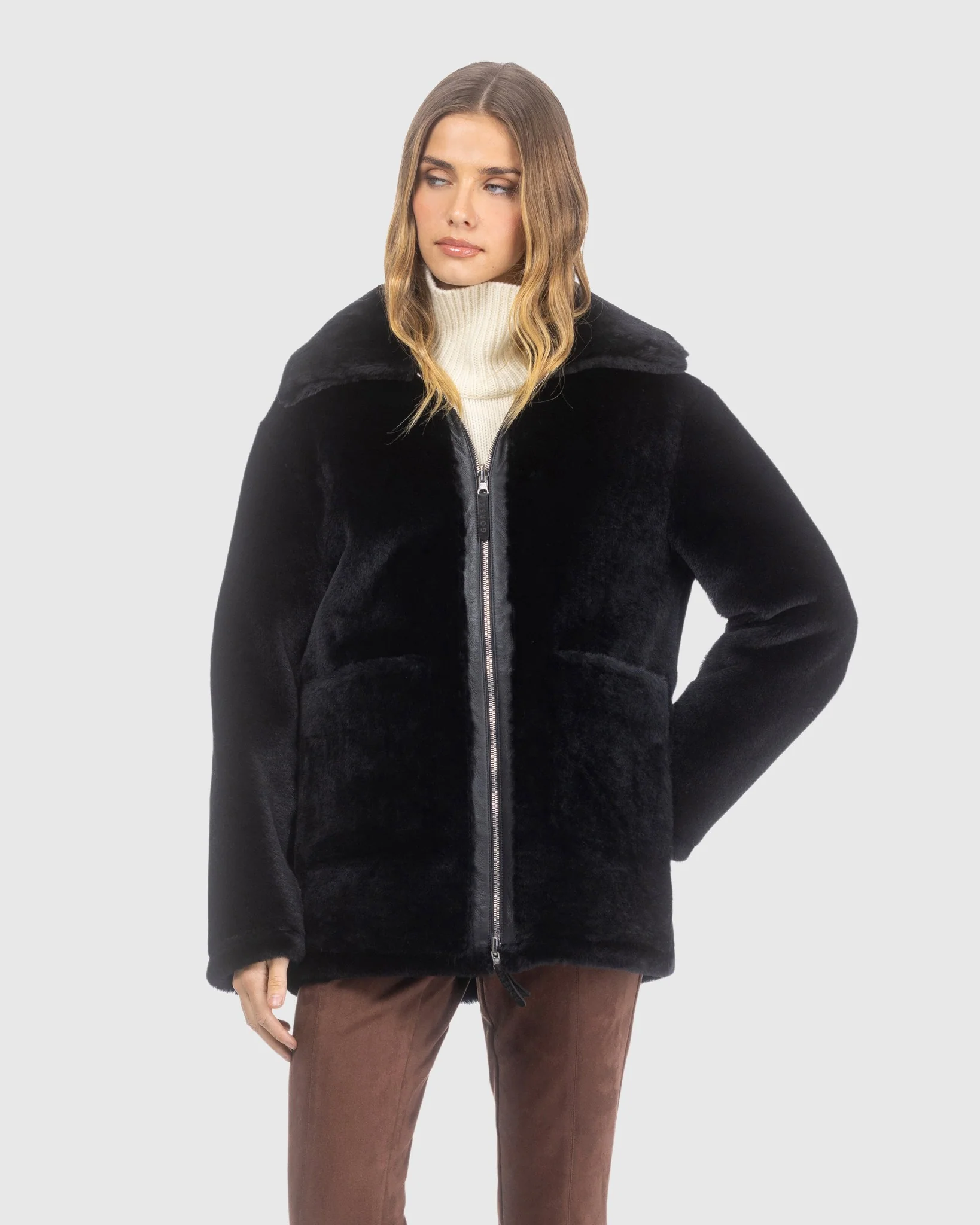 Reversible Merino Shearling Lamb Jacket With Patch Pockets - Image 7