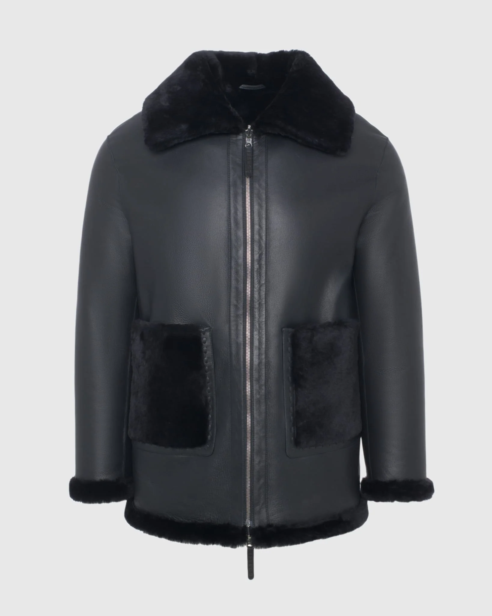 Reversible Merino Shearling Lamb Jacket With Patch Pockets - Image 8
