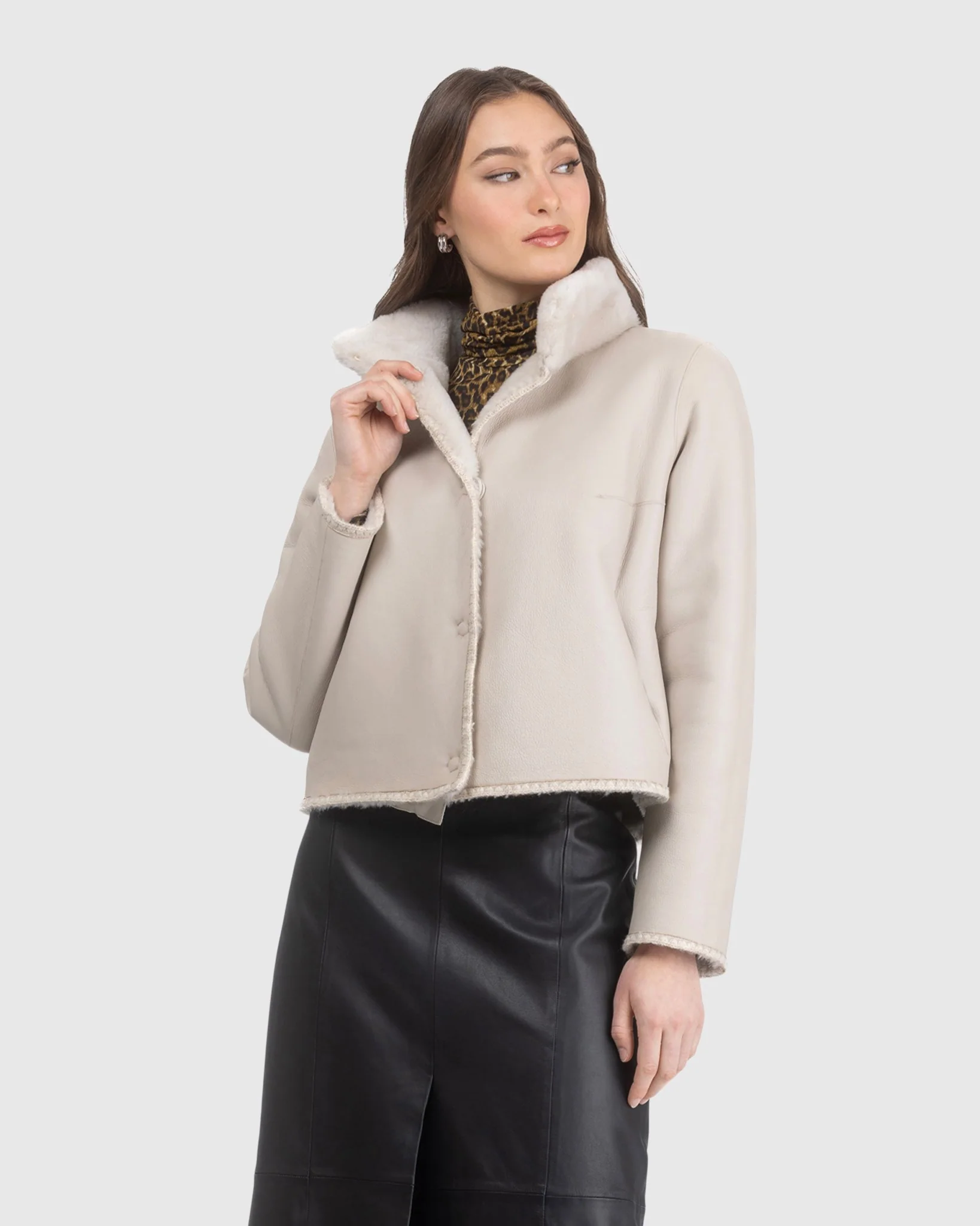 Reversible Merino Shearling Lamb Jacket With Embroidery - Image 6