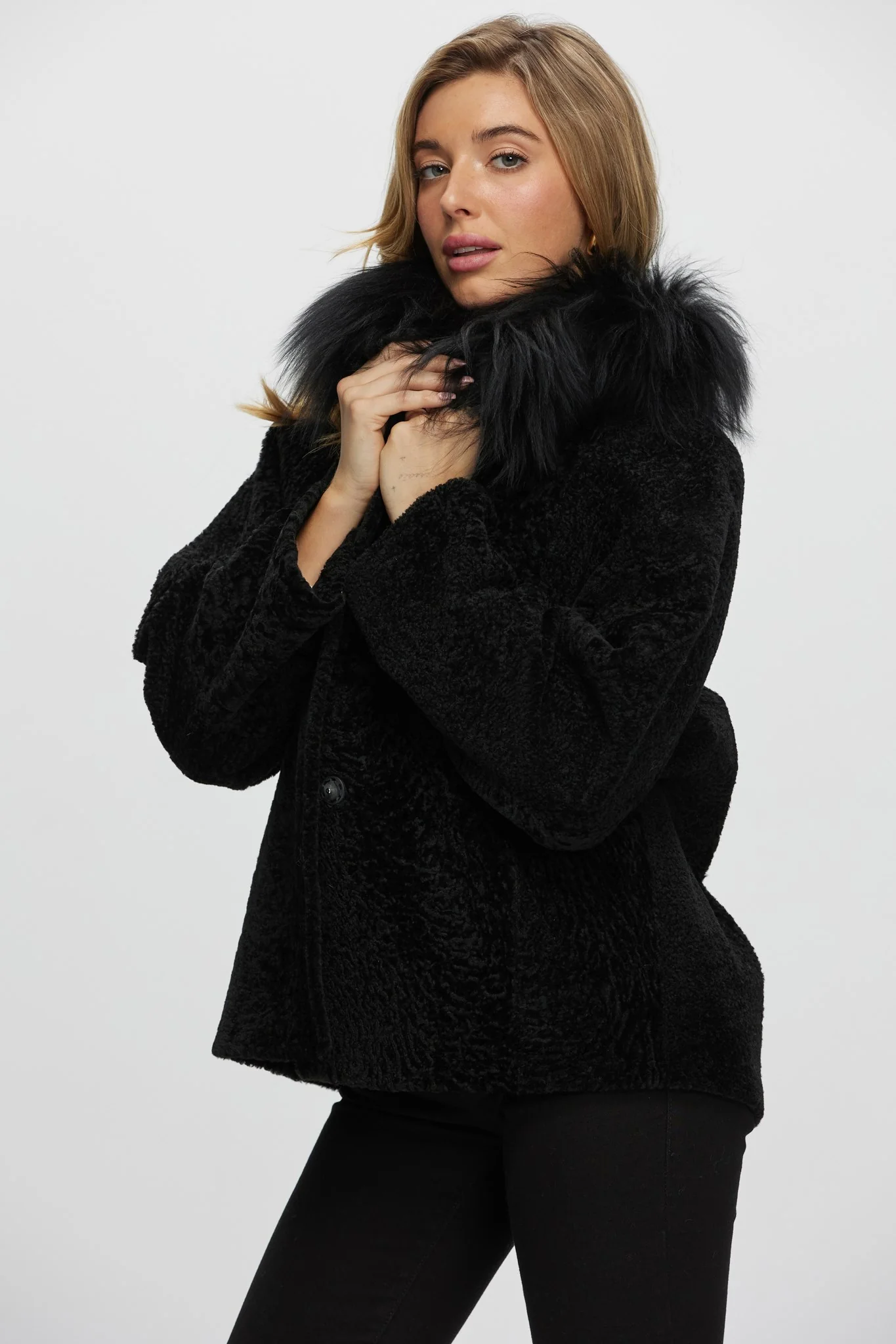 Reversible New Zealand Shearling Lamb Jacket With Select Mongolian Lamb Collar - Image 29