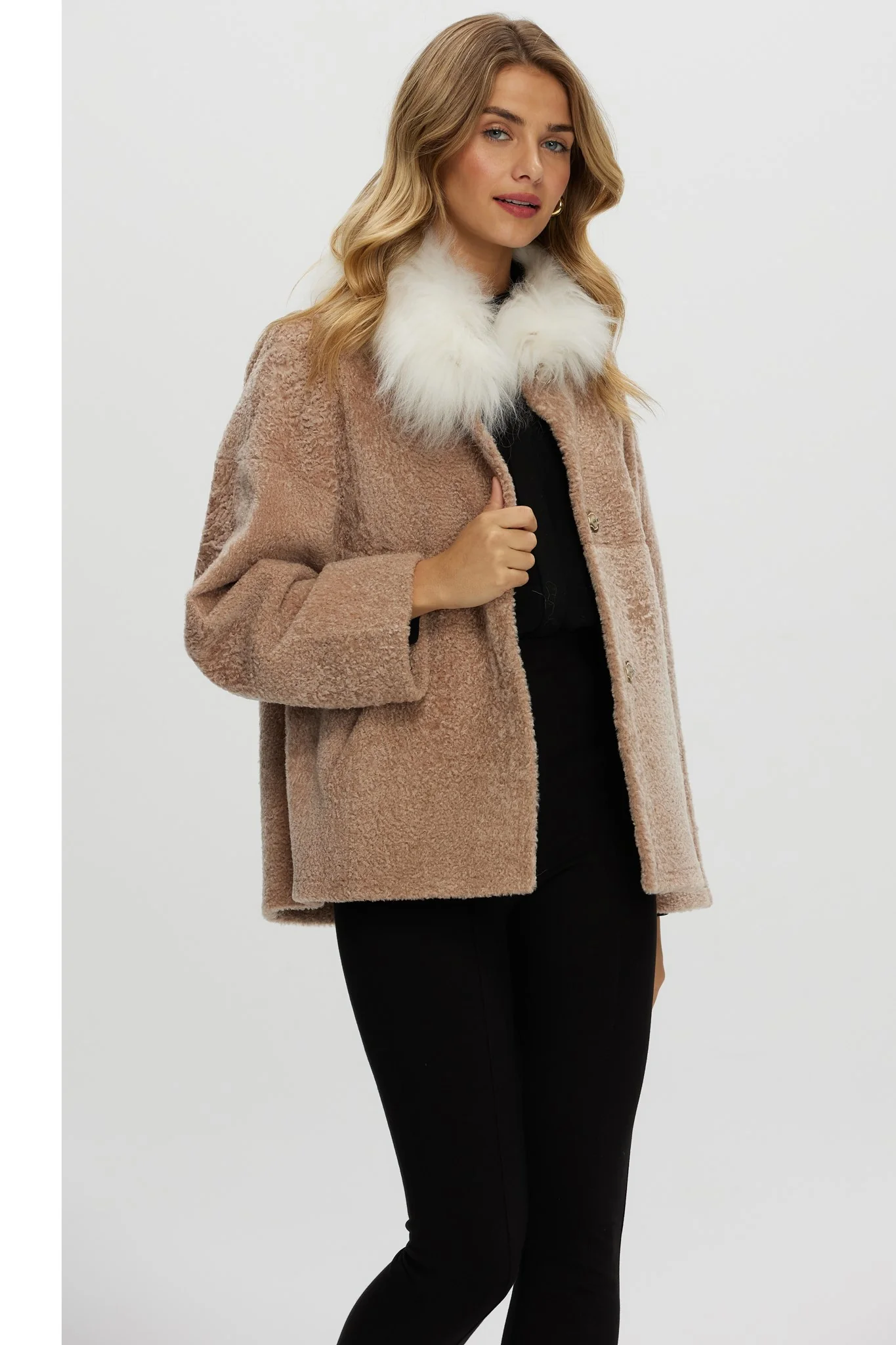 Reversible New Zealand Shearling Lamb Jacket With Select Mongolian Lamb Collar - Image 3