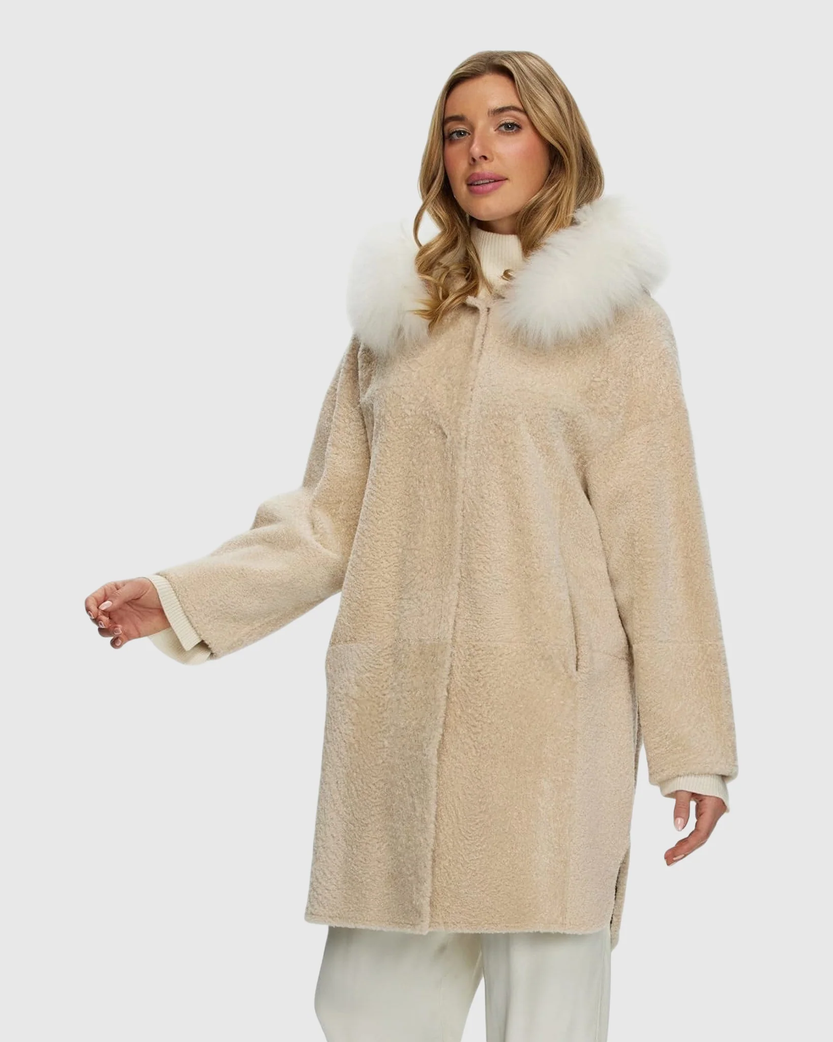 Reversible New Zealand Shearling Lamb Stroller with Select Mongolian Lamb Hood Trim - Image 2