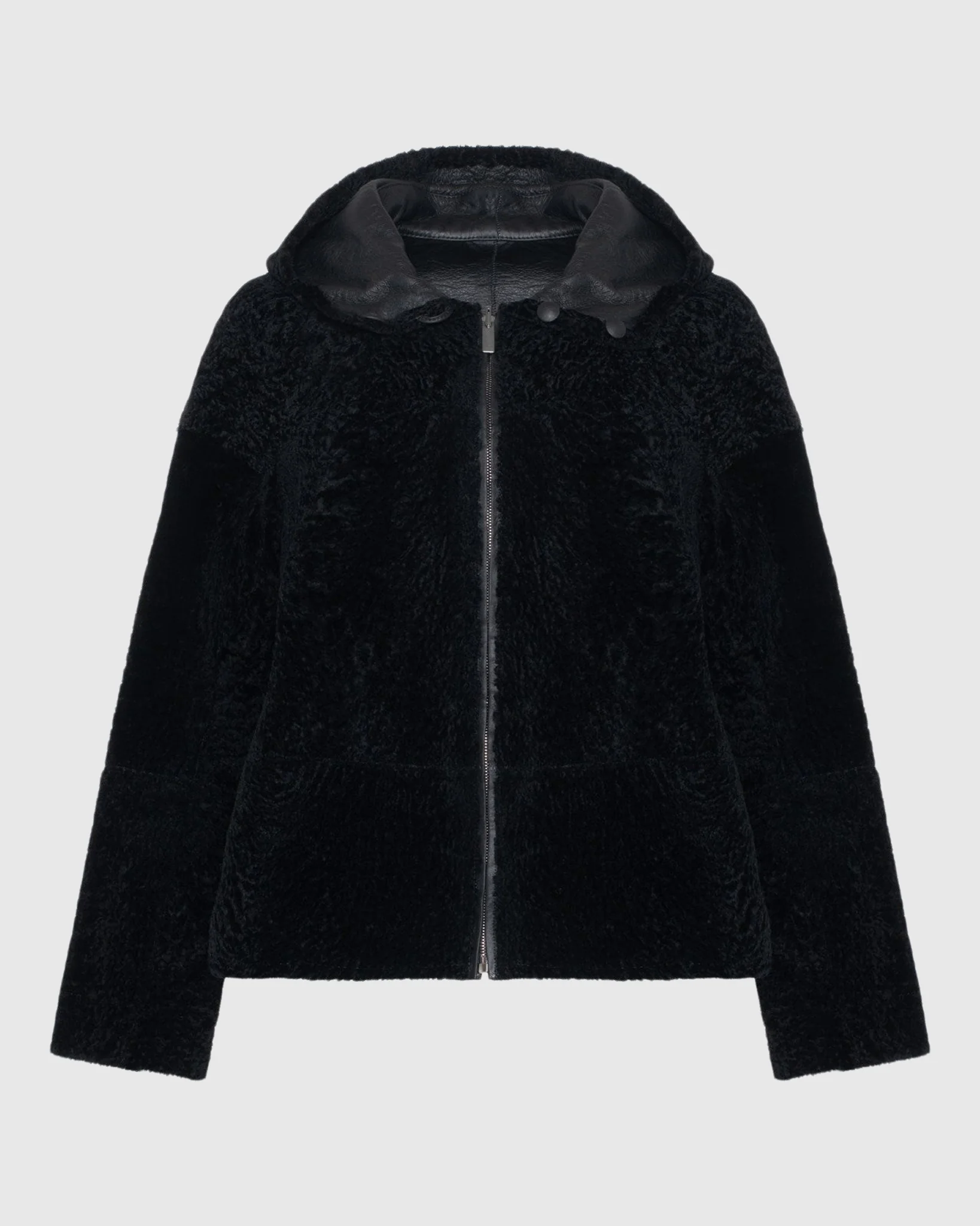 Reversible New Zealand Shearling Lamb Zip Jacket, Hood - Image 27
