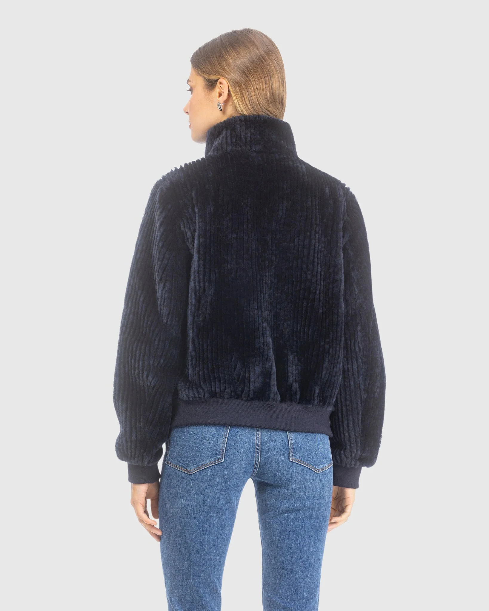 Reversible Select Grooved Shearling Lamb Insignia Bomber Jacket - Image 11