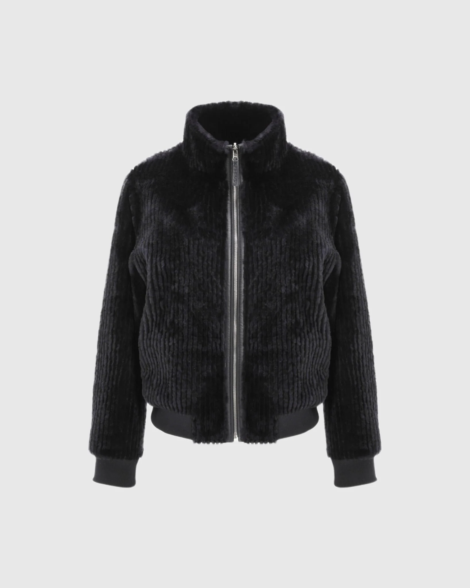 Reversible Select Grooved Shearling Lamb Insignia Bomber Jacket - Image 15