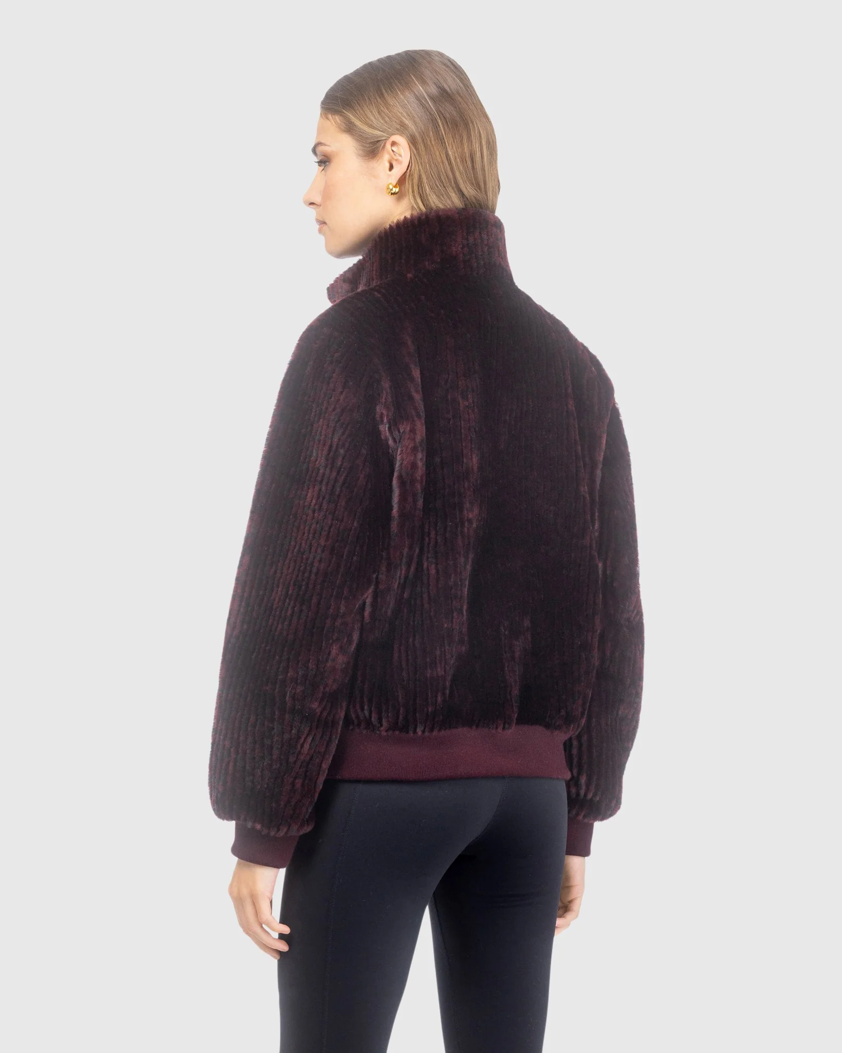 Reversible Select Grooved Shearling Lamb Insignia Bomber Jacket - Image 3