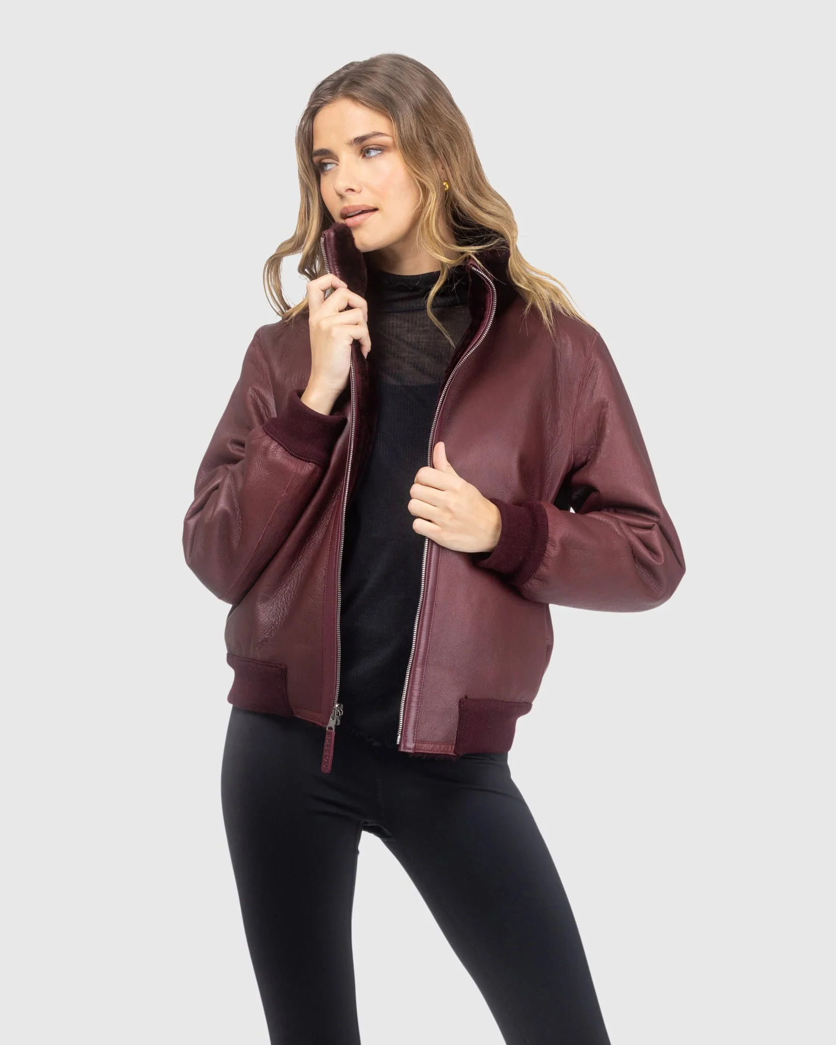 Reversible Select Grooved Shearling Lamb Insignia Bomber Jacket - Image 6