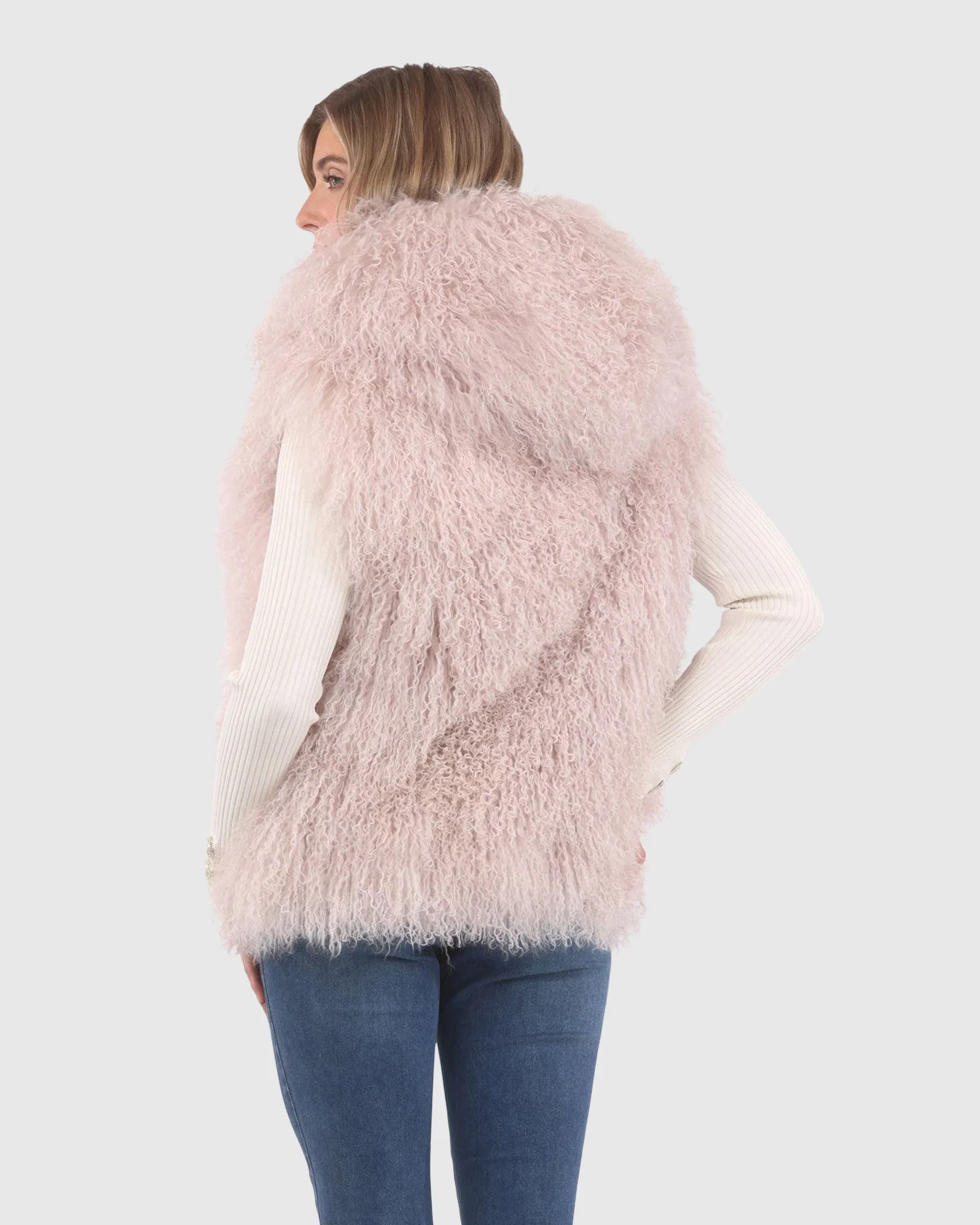 REVERSIBLE SELECT MONGOLIAN SHEARLING LAMB VEST WITH LORO PIANA WOOL AND CASHMERE BLEND BACK - Image 10