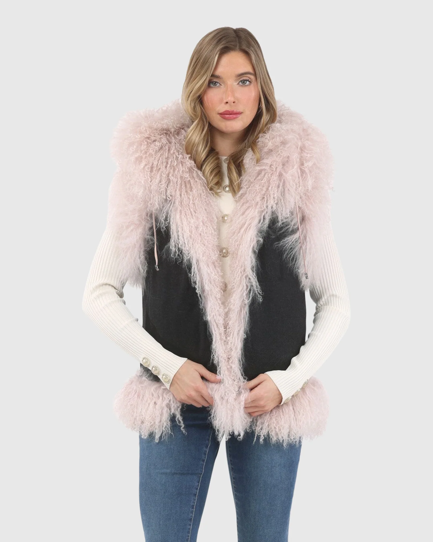 REVERSIBLE SELECT MONGOLIAN SHEARLING LAMB VEST WITH LORO PIANA WOOL AND CASHMERE BLEND BACK - Image 12