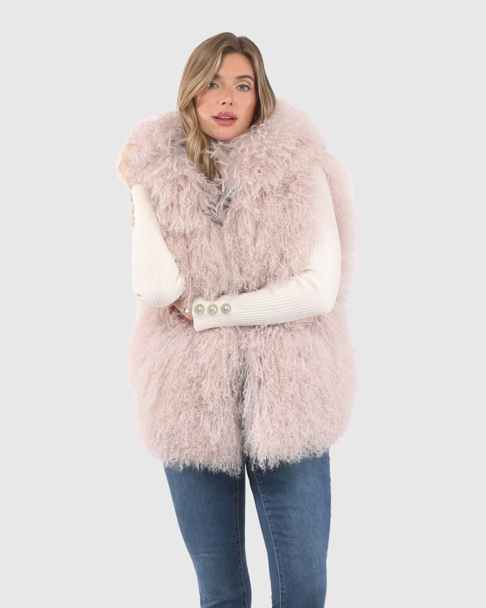 REVERSIBLE SELECT MONGOLIAN SHEARLING LAMB VEST WITH LORO PIANA WOOL AND CASHMERE BLEND BACK - Image 13