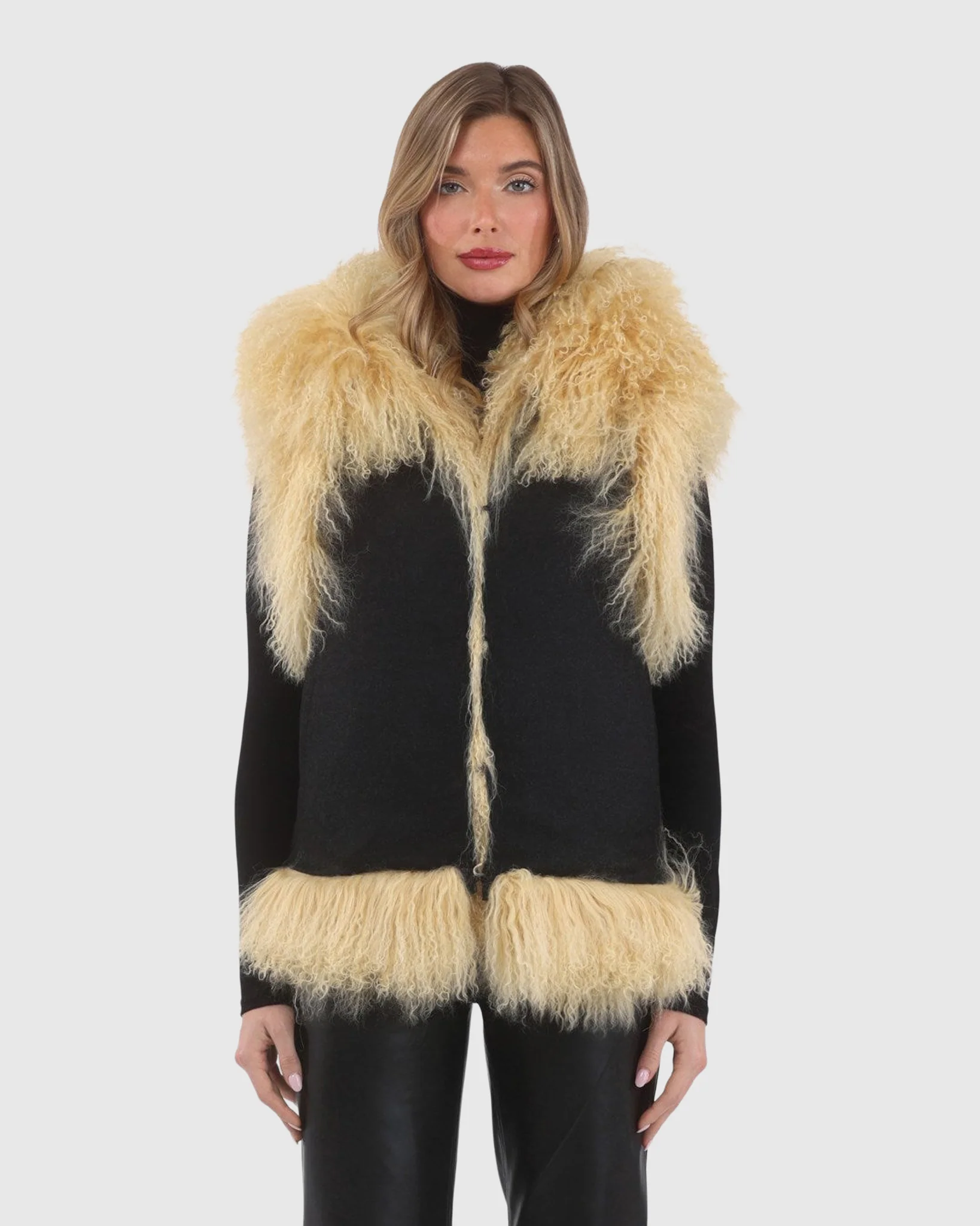 REVERSIBLE SELECT MONGOLIAN SHEARLING LAMB VEST WITH LORO PIANA WOOL AND CASHMERE BLEND BACK - Image 24