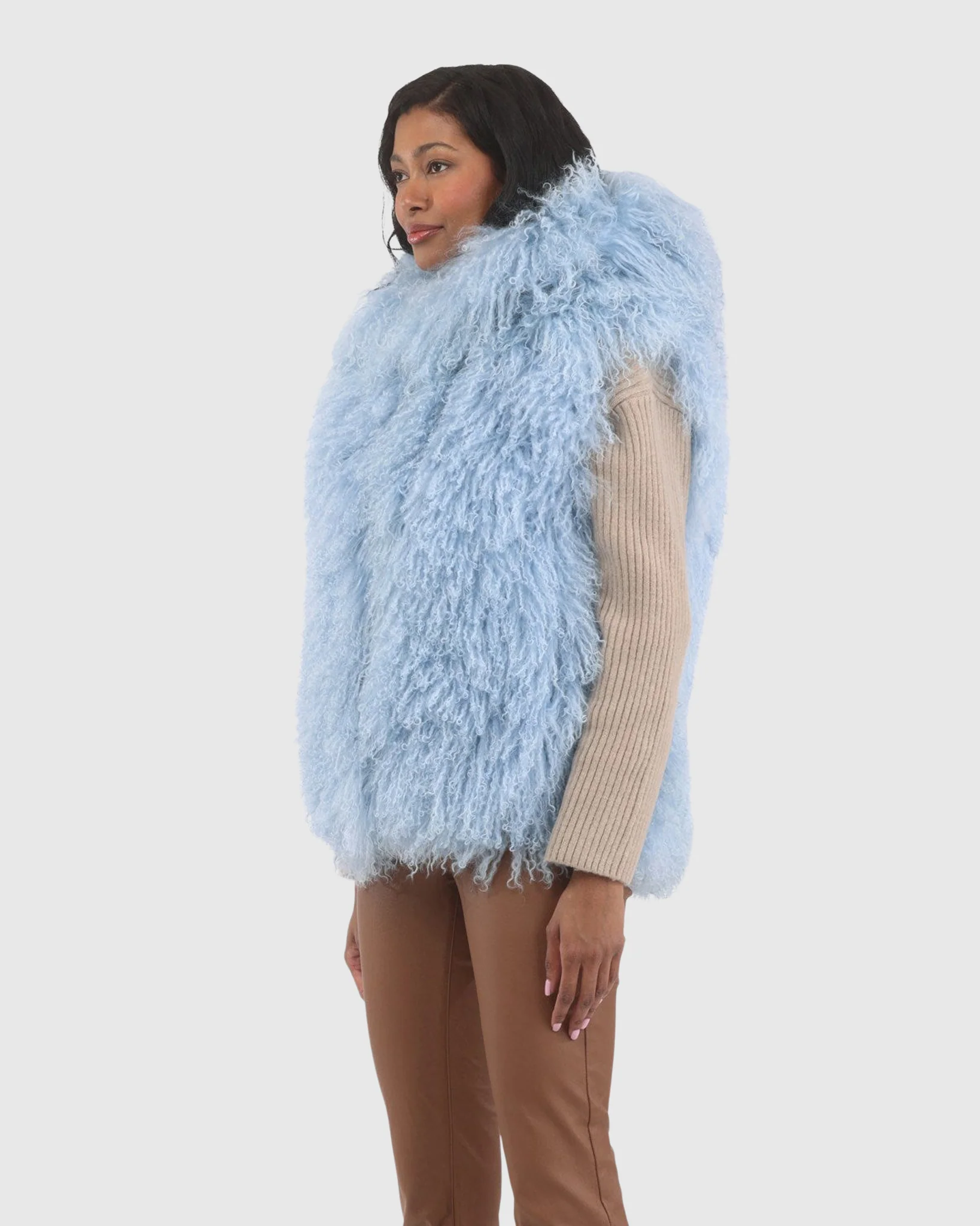 REVERSIBLE SELECT MONGOLIAN SHEARLING LAMB VEST WITH LORO PIANA WOOL AND CASHMERE BLEND BACK - Image 27