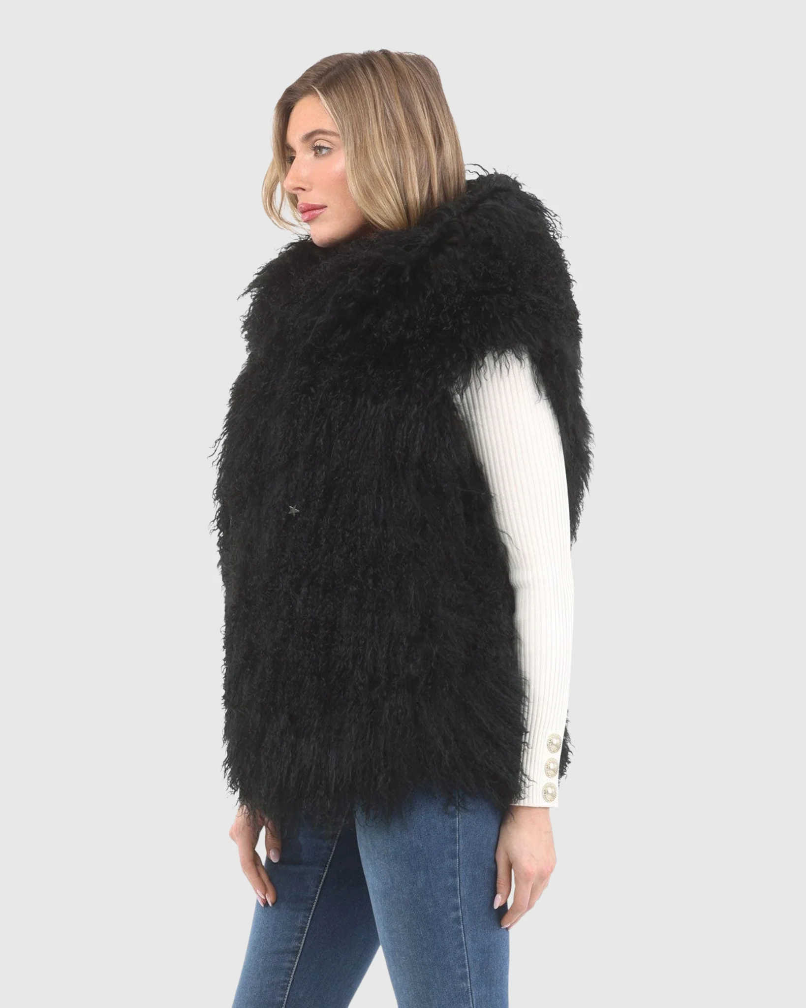 REVERSIBLE SELECT MONGOLIAN SHEARLING LAMB VEST WITH LORO PIANA WOOL AND CASHMERE BLEND BACK - Image 3