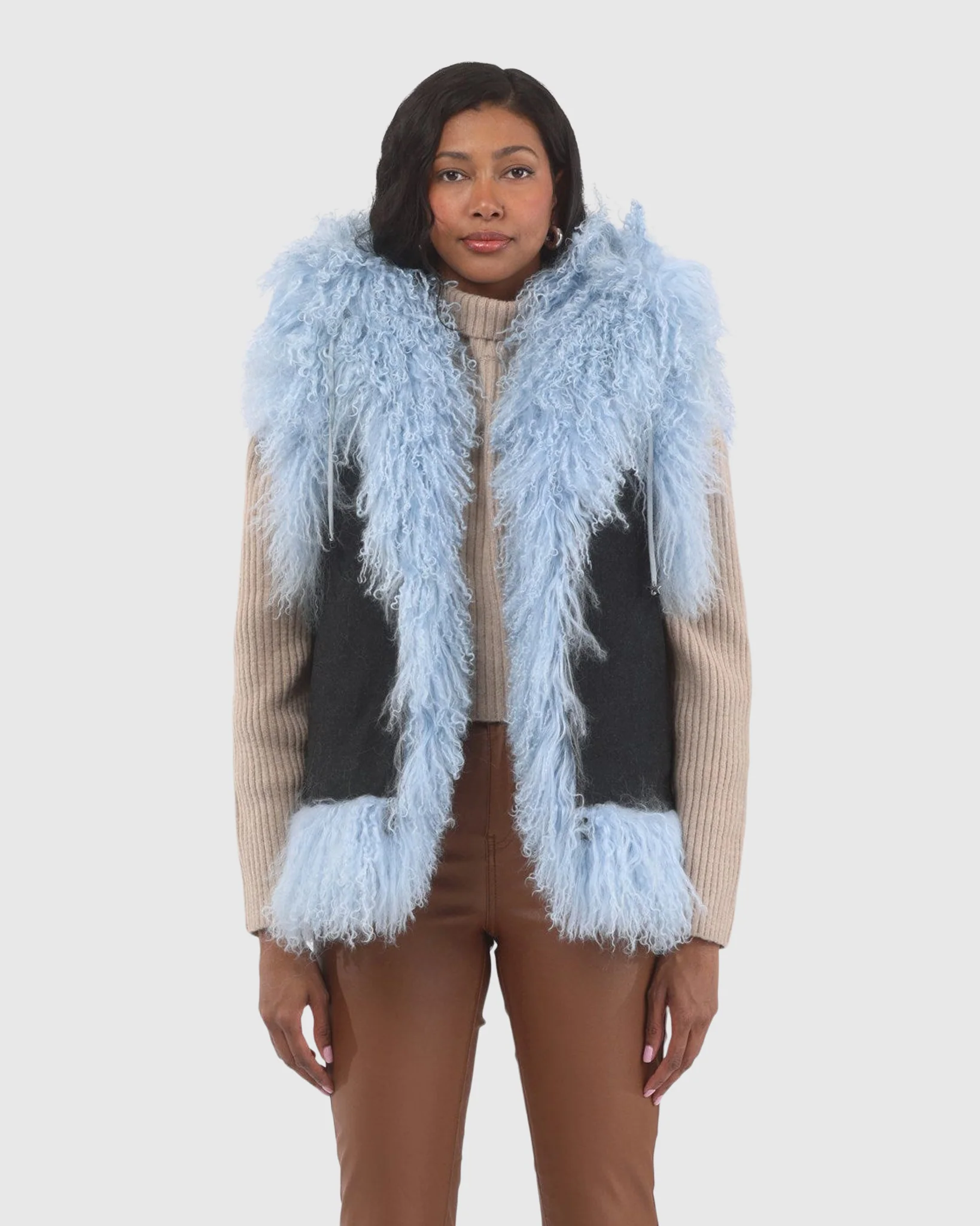 REVERSIBLE SELECT MONGOLIAN SHEARLING LAMB VEST WITH LORO PIANA WOOL AND CASHMERE BLEND BACK - Image 30
