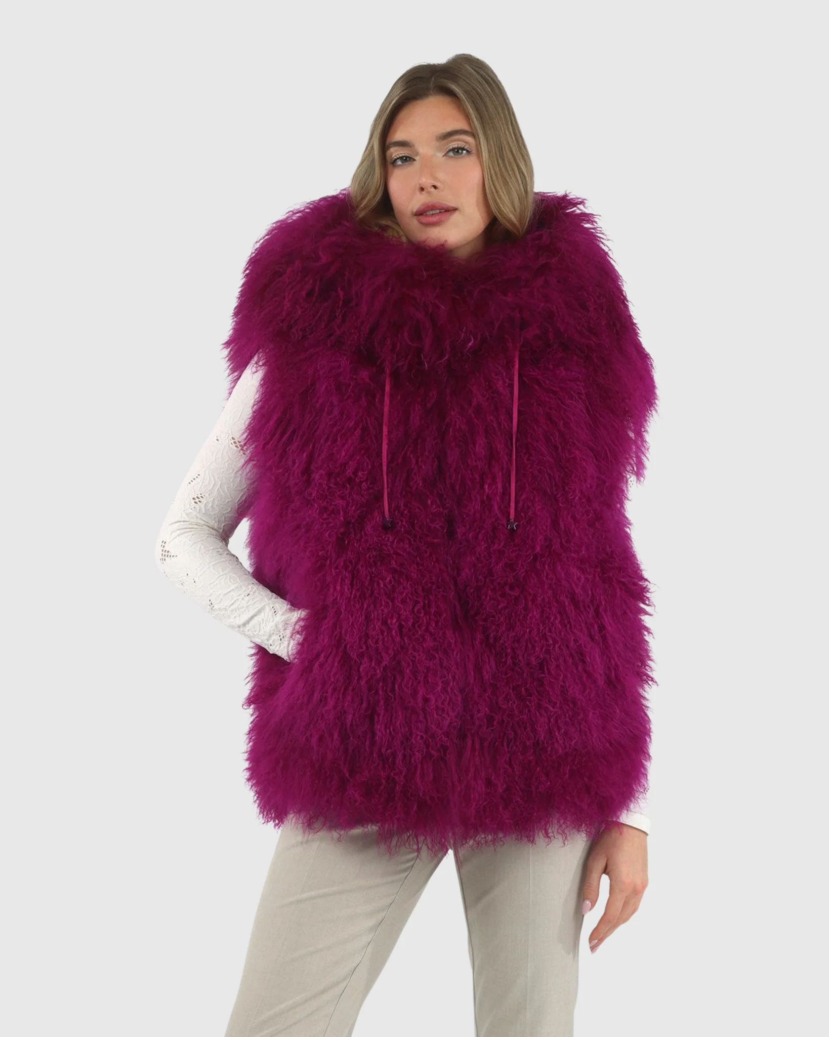 REVERSIBLE SELECT MONGOLIAN SHEARLING LAMB VEST WITH LORO PIANA WOOL AND CASHMERE BLEND BACK - Image 32
