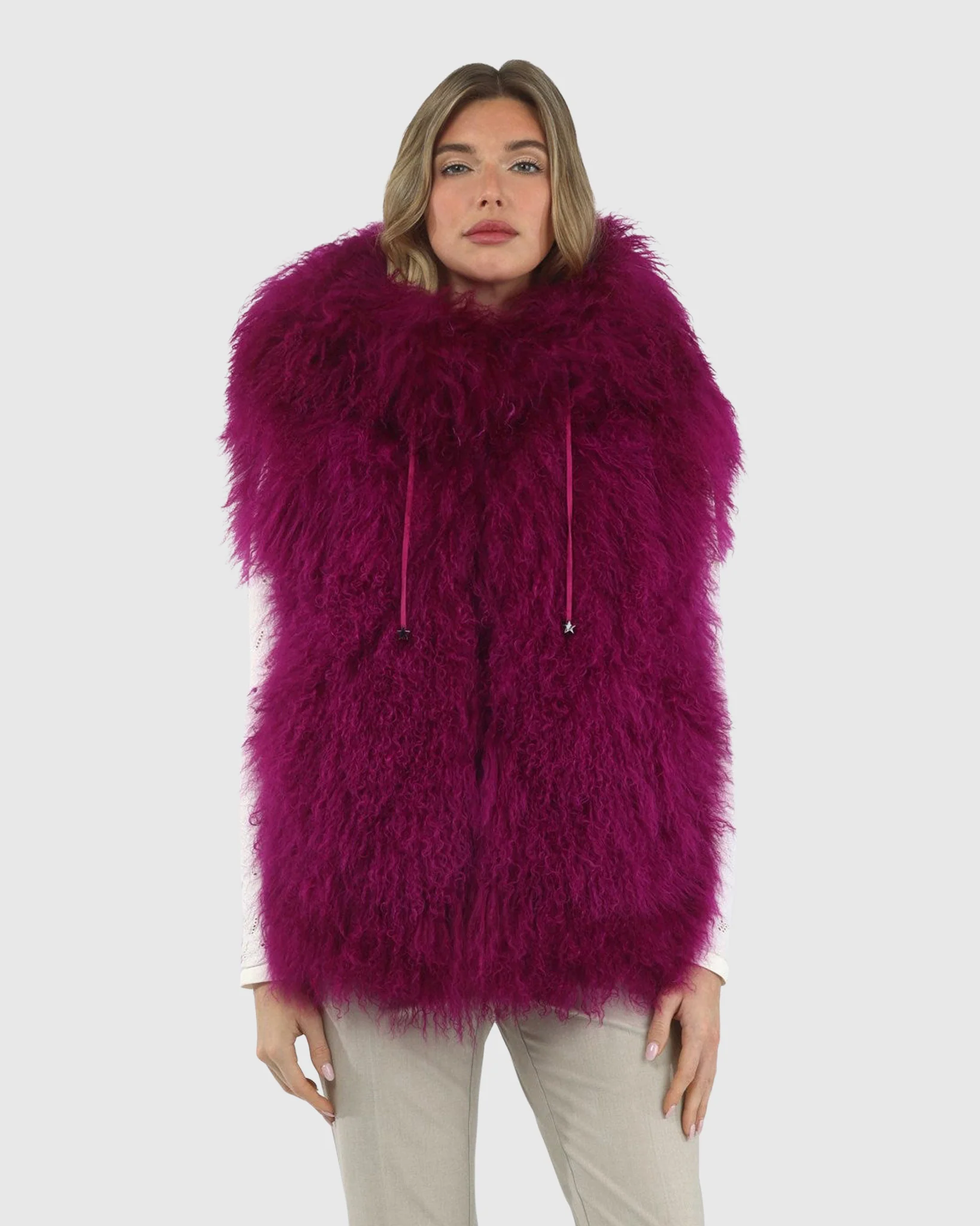 REVERSIBLE SELECT MONGOLIAN SHEARLING LAMB VEST WITH LORO PIANA WOOL AND CASHMERE BLEND BACK - Image 33
