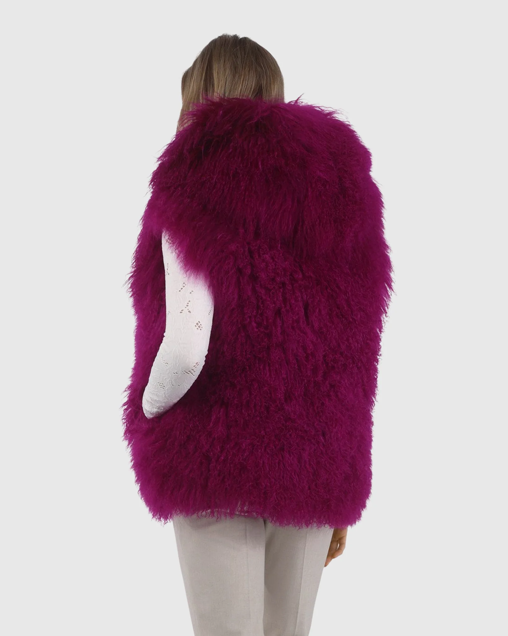 REVERSIBLE SELECT MONGOLIAN SHEARLING LAMB VEST WITH LORO PIANA WOOL AND CASHMERE BLEND BACK - Image 35