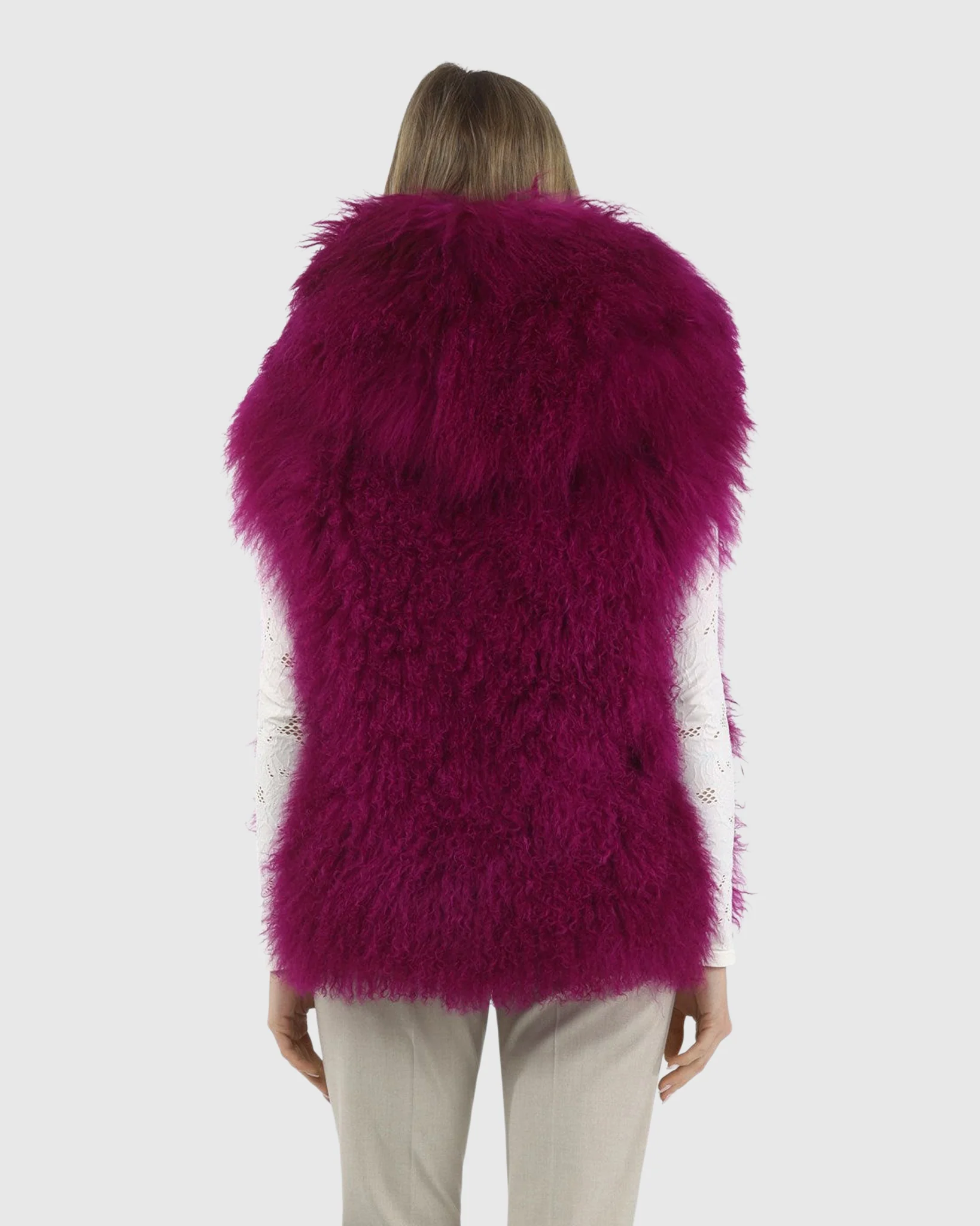 REVERSIBLE SELECT MONGOLIAN SHEARLING LAMB VEST WITH LORO PIANA WOOL AND CASHMERE BLEND BACK - Image 36