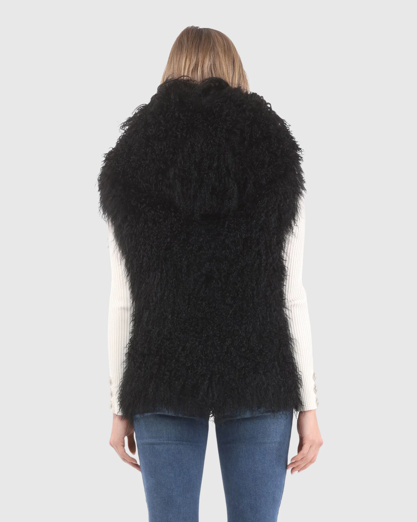 REVERSIBLE SELECT MONGOLIAN SHEARLING LAMB VEST WITH LORO PIANA WOOL AND CASHMERE BLEND BACK - Image 4