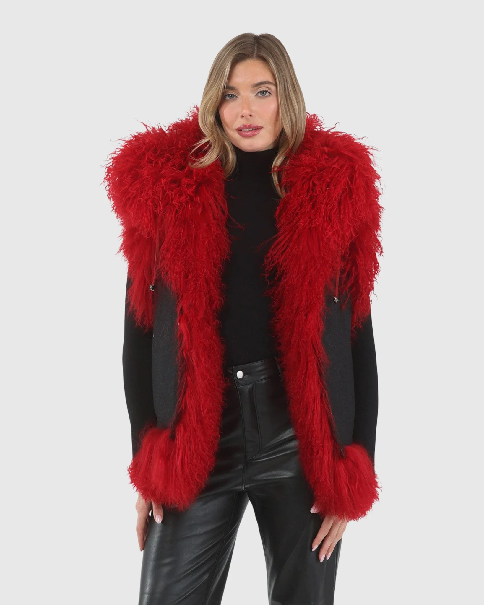 REVERSIBLE SELECT MONGOLIAN SHEARLING LAMB VEST WITH LORO PIANA WOOL AND CASHMERE BLEND BACK - Image 42