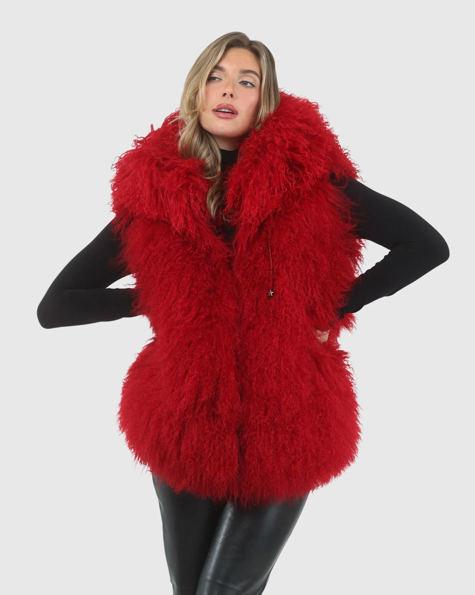 REVERSIBLE SELECT MONGOLIAN SHEARLING LAMB VEST WITH LORO PIANA WOOL AND CASHMERE BLEND BACK - Image 43