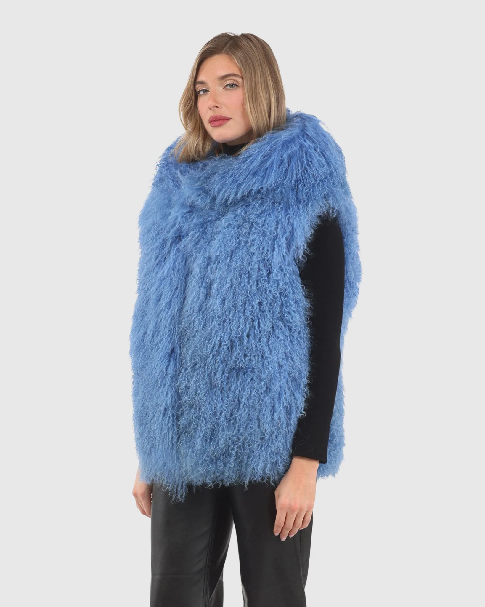 REVERSIBLE SELECT MONGOLIAN SHEARLING LAMB VEST WITH LORO PIANA WOOL AND CASHMERE BLEND BACK - Image 45