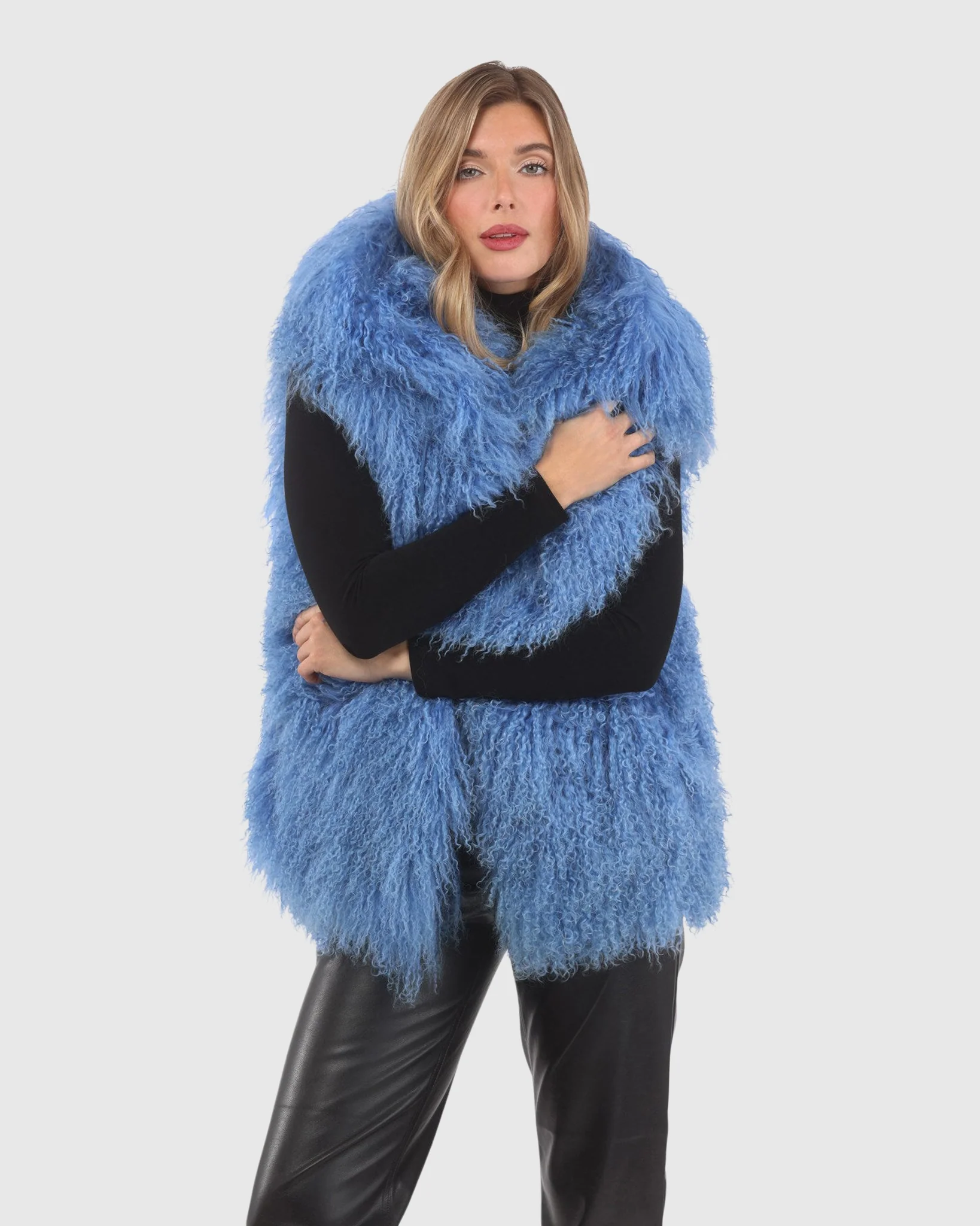 REVERSIBLE SELECT MONGOLIAN SHEARLING LAMB VEST WITH LORO PIANA WOOL AND CASHMERE BLEND BACK - Image 49