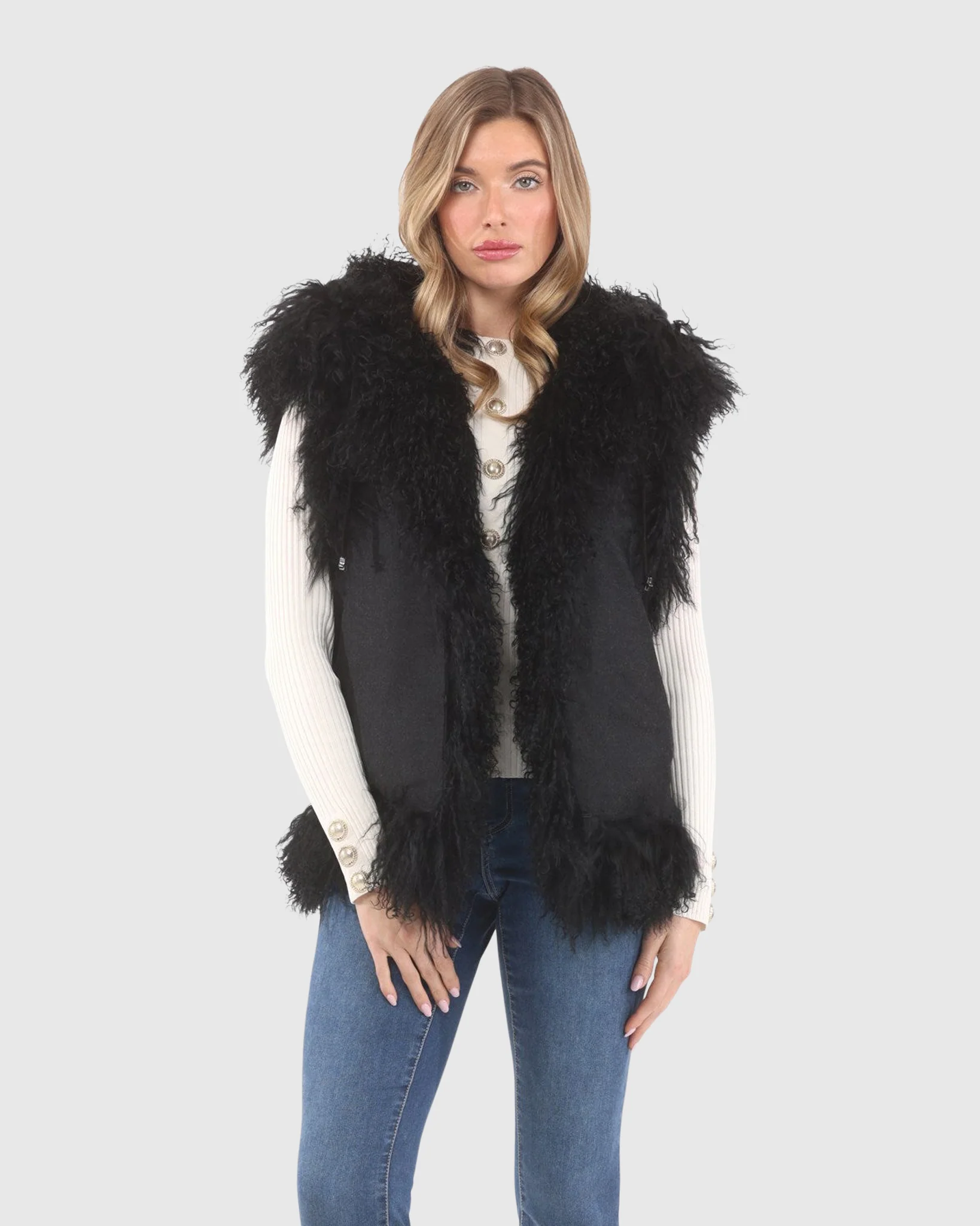 REVERSIBLE SELECT MONGOLIAN SHEARLING LAMB VEST WITH LORO PIANA WOOL AND CASHMERE BLEND BACK - Image 5
