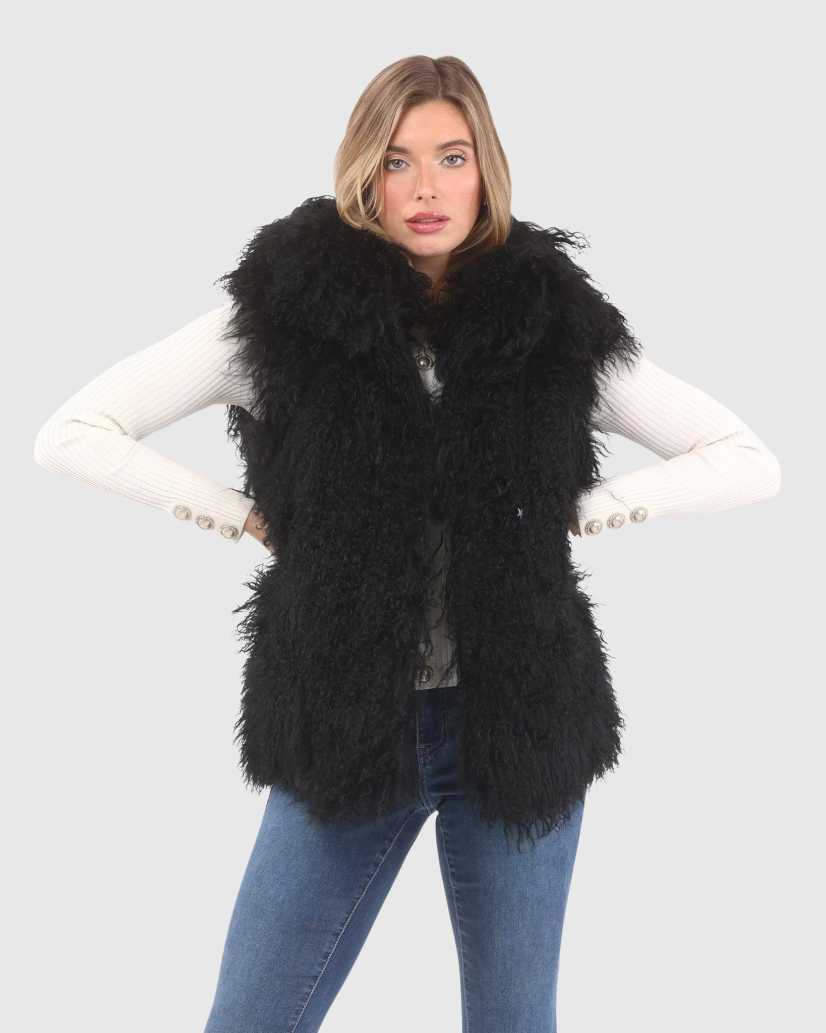 REVERSIBLE SELECT MONGOLIAN SHEARLING LAMB VEST WITH LORO PIANA WOOL AND CASHMERE BLEND BACK - Image 6