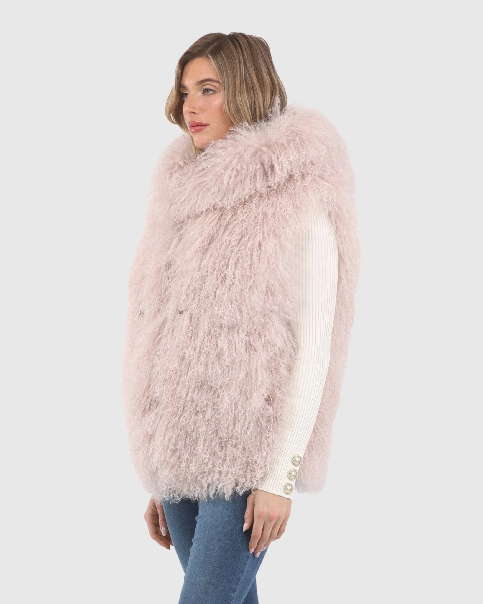 REVERSIBLE SELECT MONGOLIAN SHEARLING LAMB VEST WITH LORO PIANA WOOL AND CASHMERE BLEND BACK - Image 8